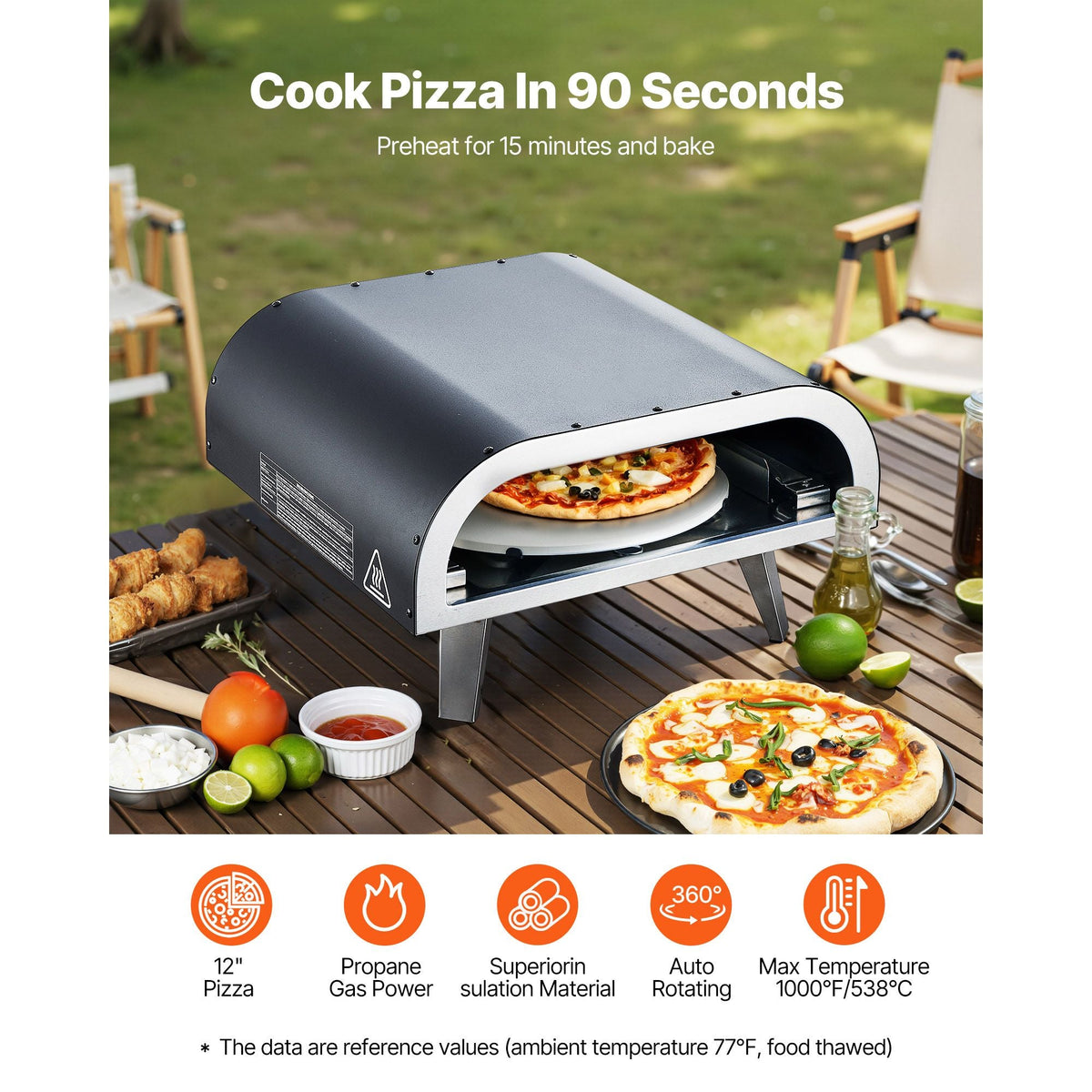 Outdoor Pizza Oven, 12 in Propane Gas Pizza Maker, Portable Pizza-Cooker with Electric Rotation, Thickened Pizza-Stone, Carry Bag, Propane Pizza-Oven for Outside Backyard Patio Camping, Black