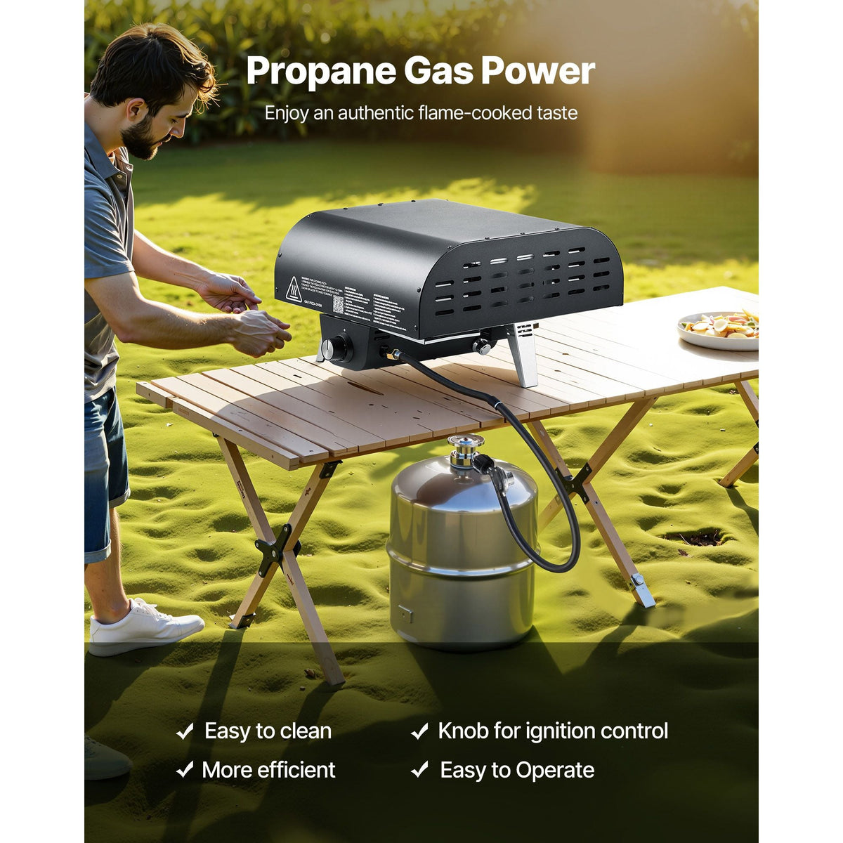 Outdoor Pizza Oven, 12 in Propane Gas Pizza Maker, Portable Pizza-Cooker with Electric Rotation, Thickened Pizza-Stone, Carry Bag, Propane Pizza-Oven for Outside Backyard Patio Camping, Black