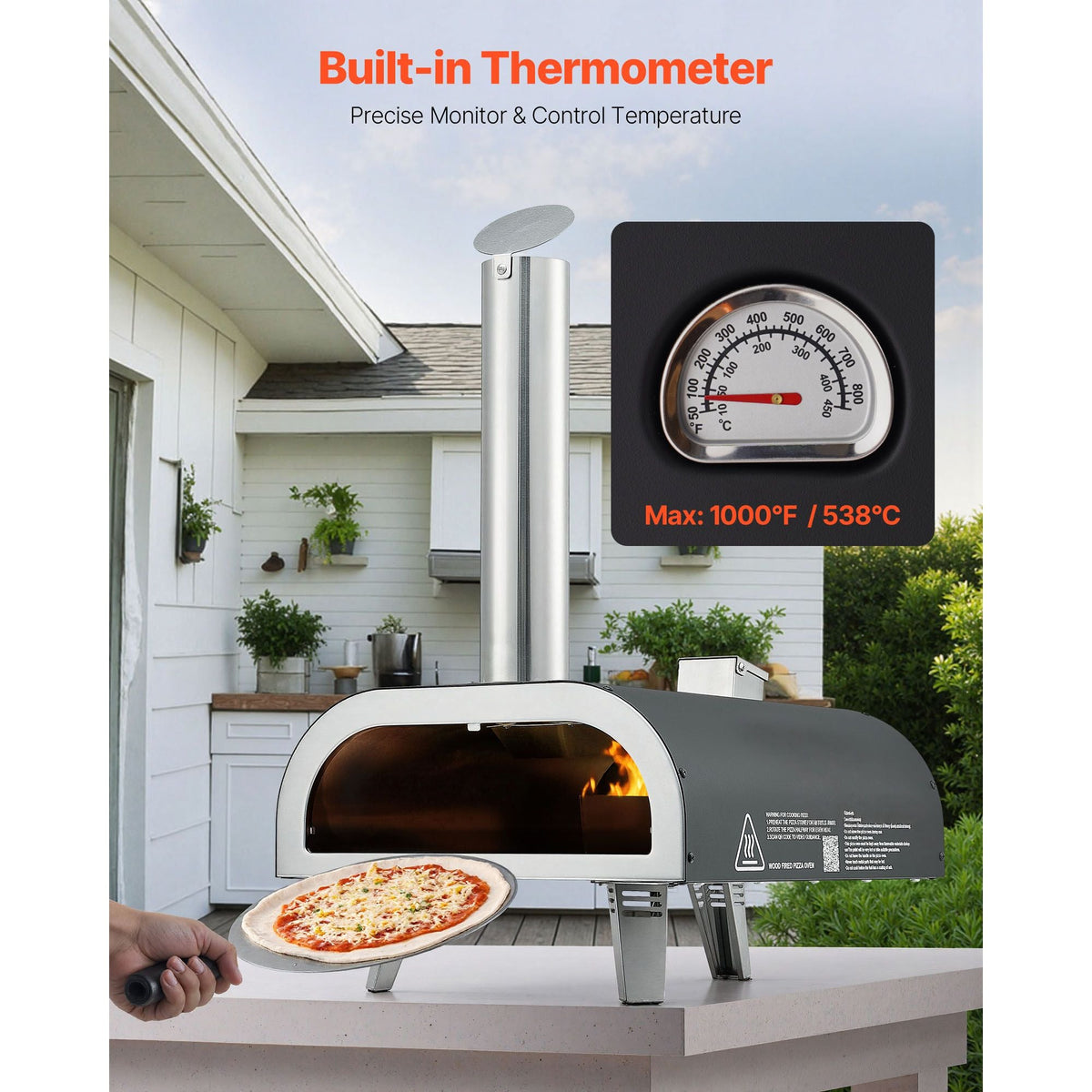 Outdoor Pizza Oven, 12 Inch Wood Fired Pizza Ovens, Pellet Pizza-Stove with Thermometer, Portable Pizza-Maker for Outside Backyard Patio Camping, Pizza-Stone, Carry Bag, Shovel, Black