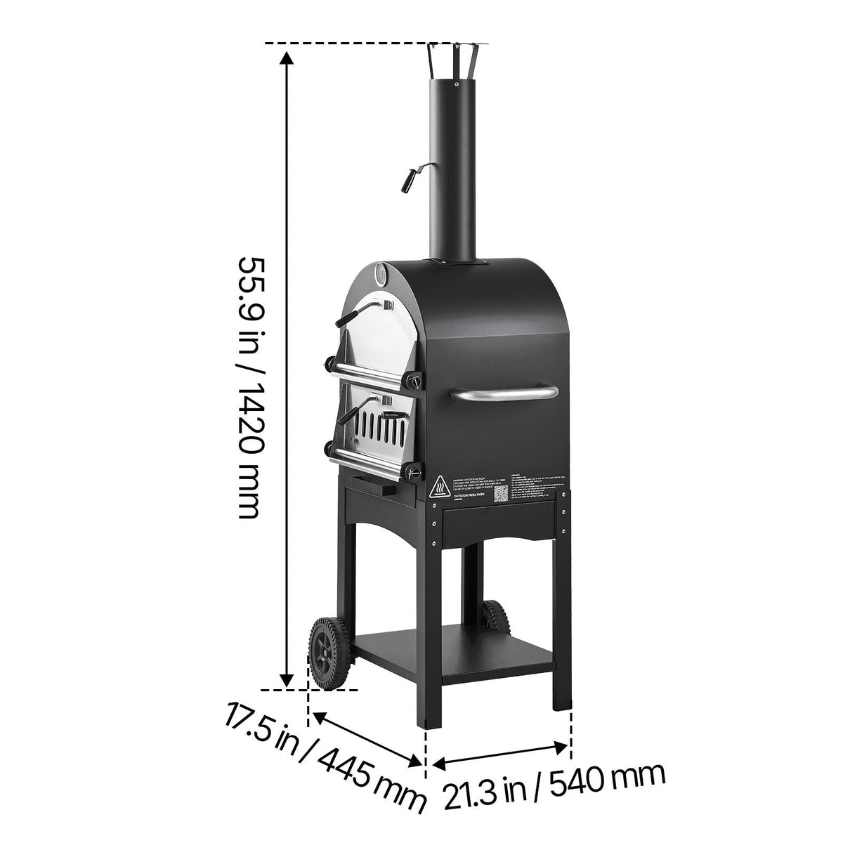 Outdoor Pizza Oven, 12" Pellet Fire Ovens, 2-Layer Pizza Oven Wood Fired, Wood Burning Outdoor Pizza-Oven with 2 Removable Wheels, 1000 F Max Temperature Fired Pizza-Maker Ovens for Barbecue