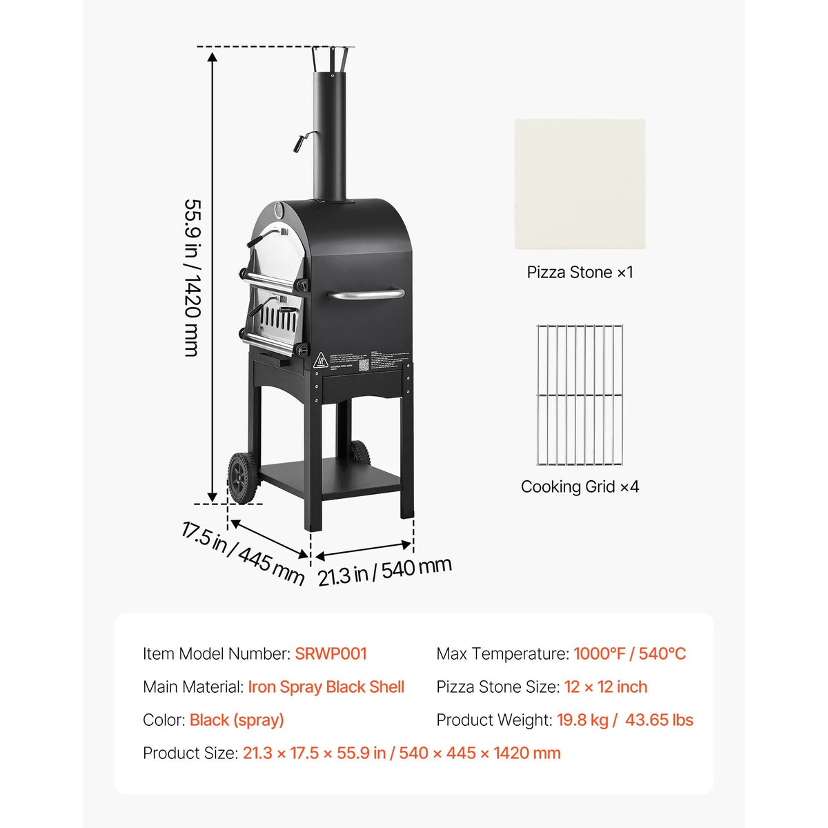 Outdoor Pizza Oven, 12" Pellet Fire Ovens, 2-Layer Pizza Oven Wood Fired, Wood Burning Outdoor Pizza-Oven with 2 Removable Wheels, 1000 F Max Temperature Fired Pizza-Maker Ovens for Barbecue