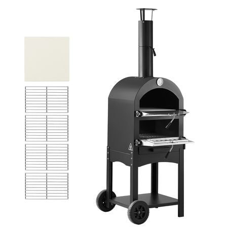 Outdoor Pizza Oven, 12" Pellet Fire Ovens, 2-Layer Pizza Oven Wood Fired, Wood Burning Outdoor Pizza-Oven with 2 Removable Wheels, 1000 F Max Temperature Fired Pizza-Maker Ovens for Barbecue