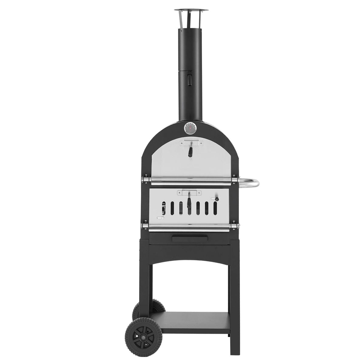 Outdoor Pizza Oven, 12" Pellet Fire Ovens, 2-Layer Pizza Oven Wood Fired, Wood Burning Outdoor Pizza-Oven with 2 Removable Wheels, 1000 F Max Temperature Fired Pizza-Maker Ovens for Barbecue