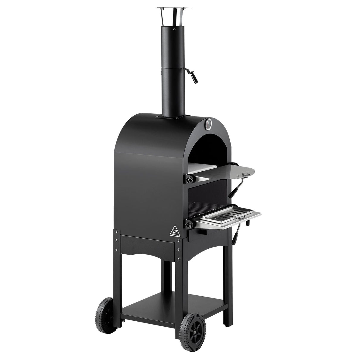 Outdoor Pizza Oven, 12" Pellet Fire Ovens, 2-Layer Pizza Oven Wood Fired, Wood Burning Outdoor Pizza-Oven with 2 Removable Wheels, 1000 F Max Temperature Fired Pizza-Maker Ovens for Barbecue