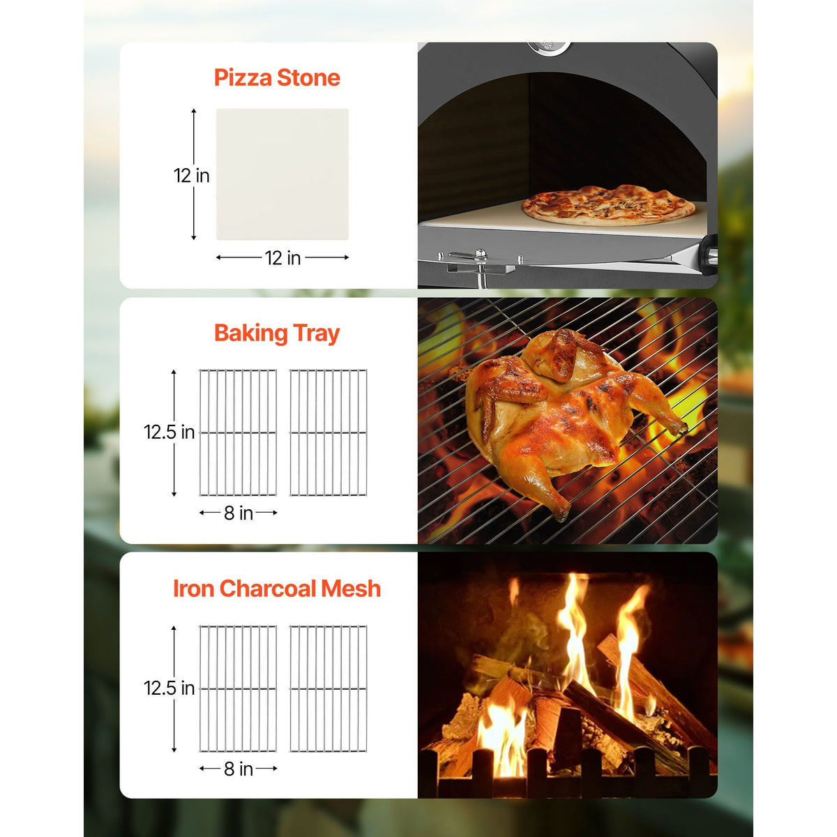 Outdoor Pizza Oven, 12" Pellet Fire Ovens, 2-Layer Pizza Oven Wood Fired, Wood Burning Outdoor Pizza-Oven with 2 Removable Wheels, 1000 F Max Temperature Fired Pizza-Maker Ovens for Barbecue