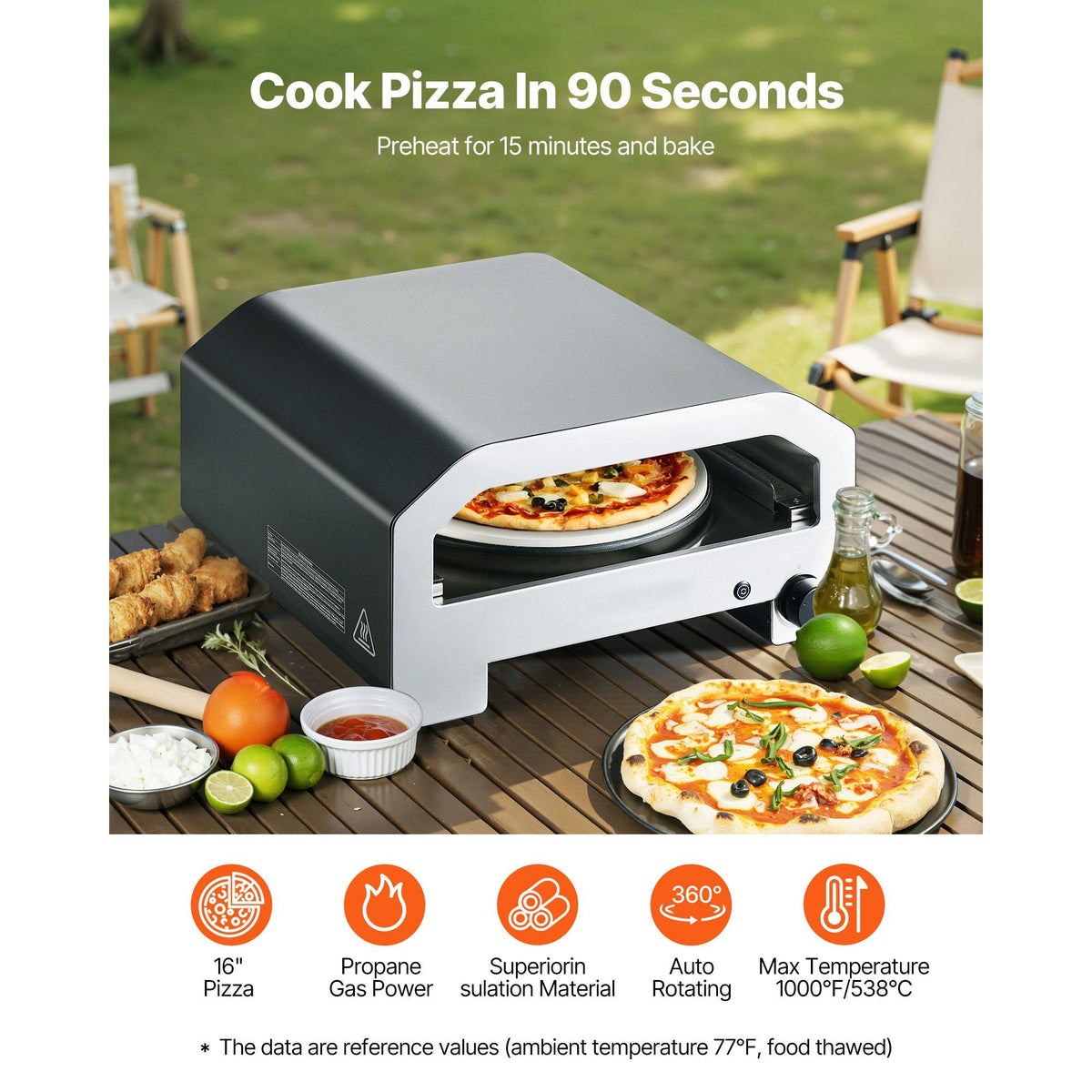 Outdoor Pizza Oven, 16 in Propane Gas Pizza Maker, Portable Pizza-Cooker with Electric Rotation, Thickened Pizza-Stone, Carry Bag, Propane Pizza-Oven for Outside Backyard Patio Camping, Black