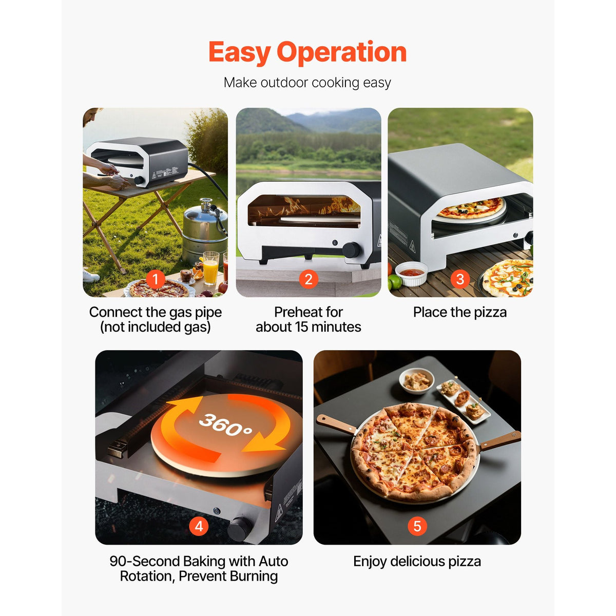 Outdoor Pizza Oven, 16 in Propane Gas Pizza Maker, Portable Pizza-Cooker with Electric Rotation, Thickened Pizza-Stone, Carry Bag, Propane Pizza-Oven for Outside Backyard Patio Camping, Black