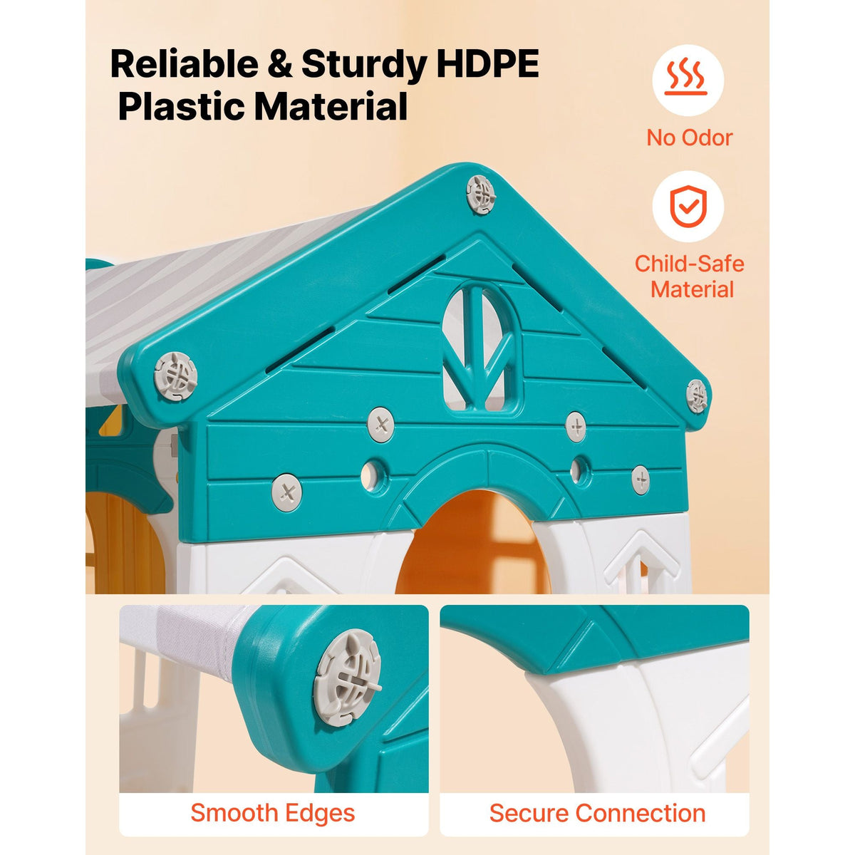 Outdoor Playhouse, Versatile Toddler Playground with Slide, Basketball, Telescope, Steering Wheel, Crawling Tunnel, Sales Window, Toddler Playset for Aged 1+, Open Play Structure, HDPE Plastic
