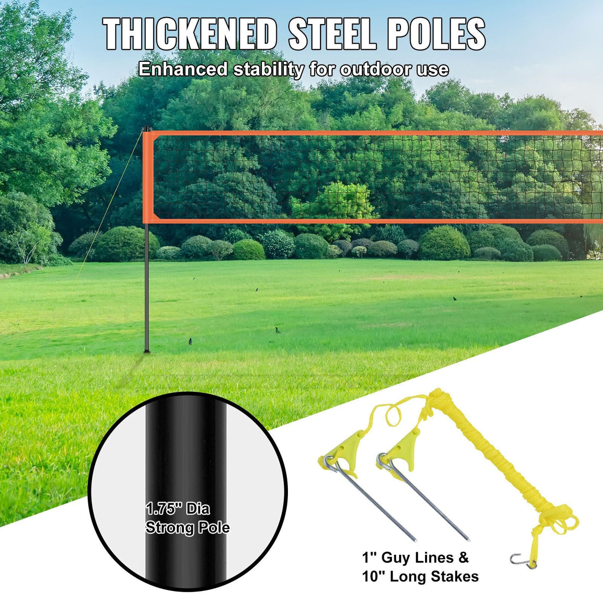 Outdoor Portable Volleyball Net System, Adjustable Height Aluminum Poles, Professional Volleyball Set with PVC Volleyball, Pump, Carrying Bag, Heavy Duty Volleyball Net for Backyard, Beach, Lawn