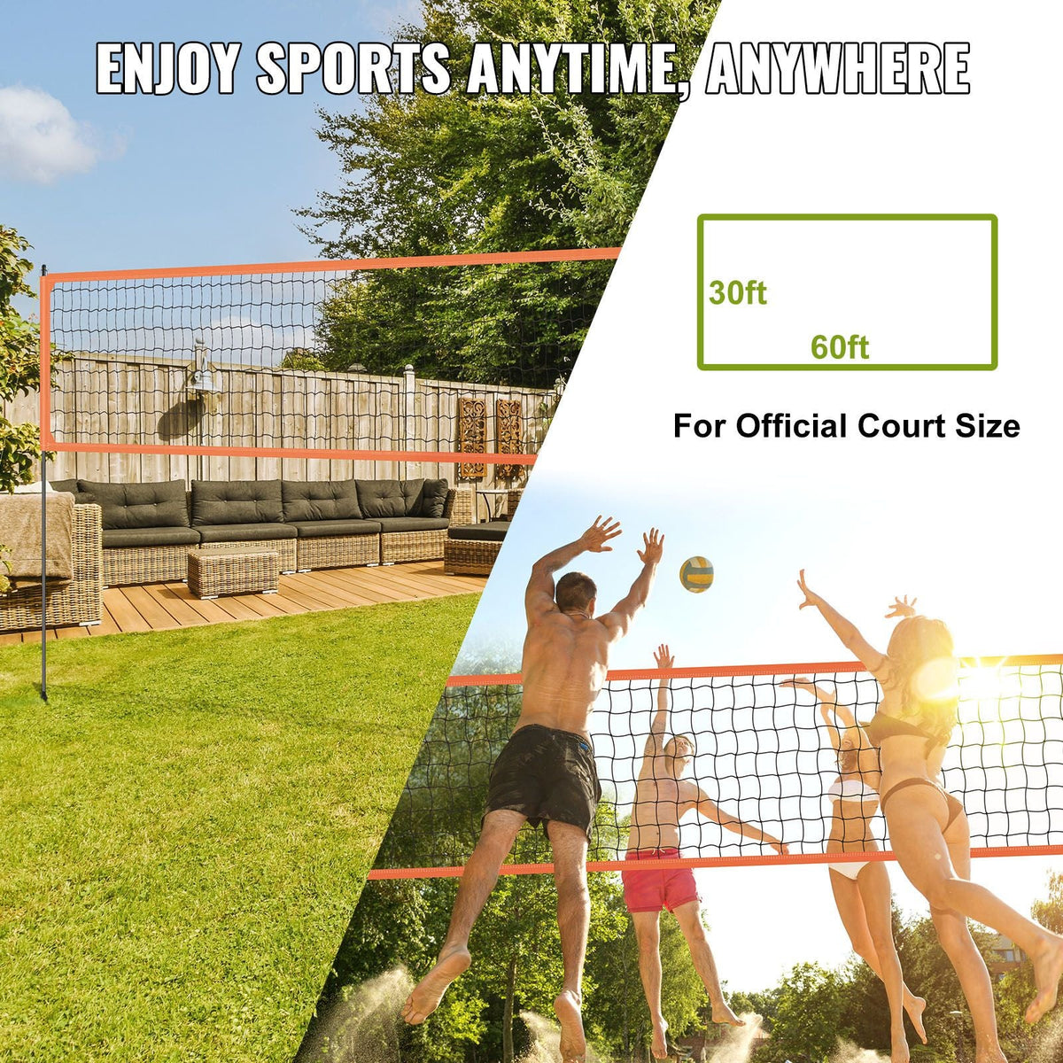 Outdoor Portable Volleyball Net System, Adjustable Height Aluminum Poles, Professional Volleyball Set with PVC Volleyball, Pump, Carrying Bag, Heavy Duty Volleyball Net for Backyard, Beach, Lawn