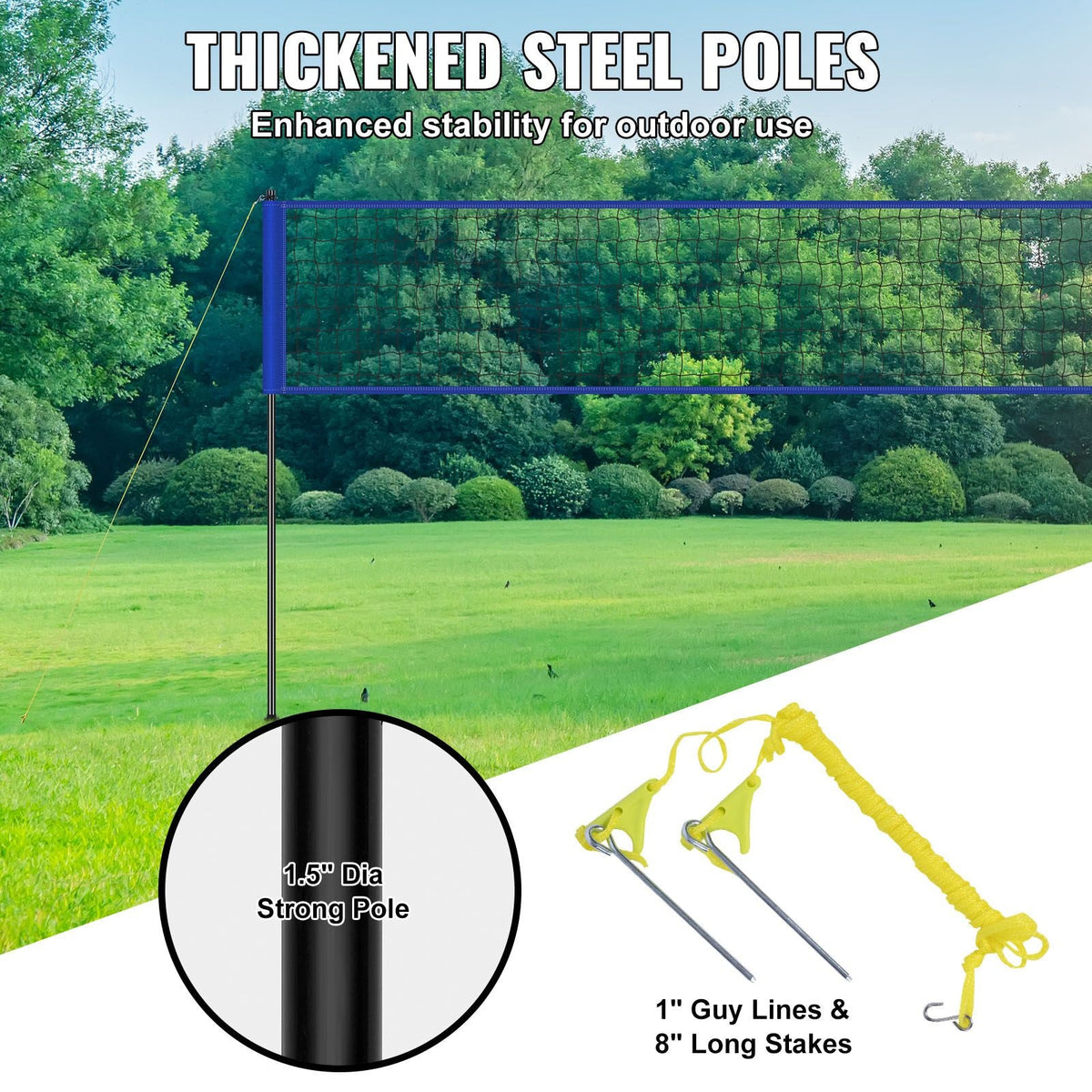 Outdoor Portable Volleyball Net System, Adjustable Height Steel Poles, Professional Volleyball Set with PVC Volleyball, Pump, Carrying Bag, Heavy Duty Volleyball Net for Backyard, Beach, Lawn