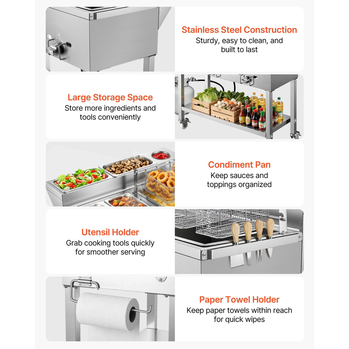 Outdoor Propane Deep Fryer, 2 Burners (11,600 BTU Each), Commercial Fryer with Two 1/3 Size Food Warming Pans, Multi-Purpose Frying Cart with 4 Lockable Wheels, for Fried Chicken & Fries