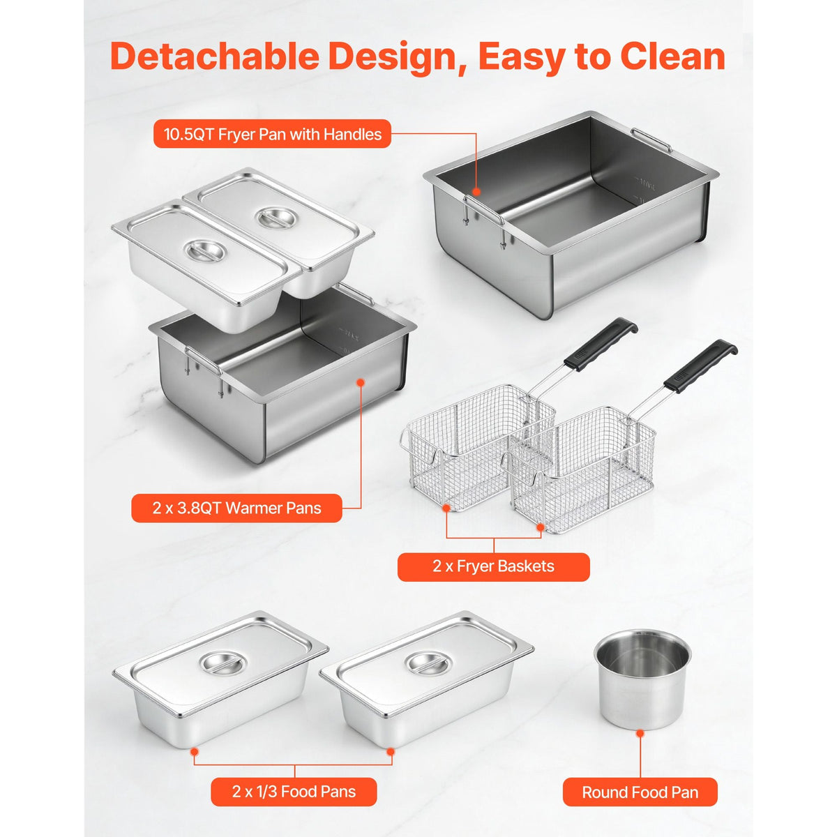 Outdoor Propane Deep Fryer, 2 Burners (11,600 BTU Each), Commercial Fryer with Two 1/3 Size Food Warming Pans, Multi-Purpose Frying Cart with 4 Lockable Wheels, for Fried Chicken & Fries