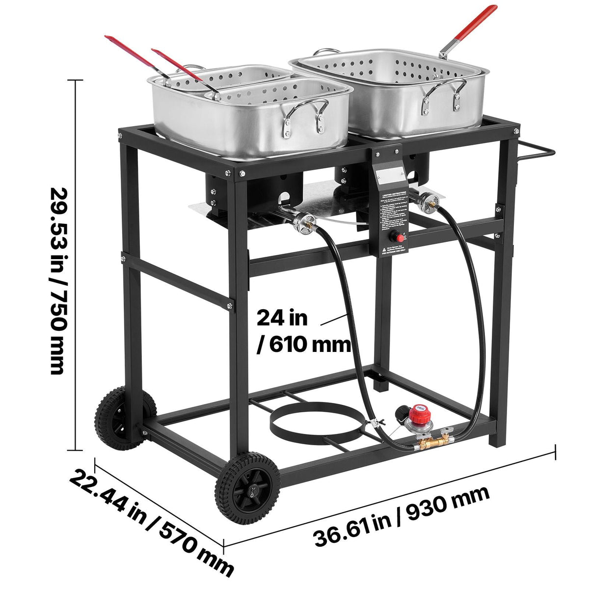 Outdoor Propane Deep Fryer, Dual-Tank 18QTx2 Commercial Fryer, Multi-Purpose Portable Frying Cart with Wheel, 3 Basket, 2 Thermometer, Stainless Steel Cooker for Fish Fry Wings Fries, 40,000 BTU