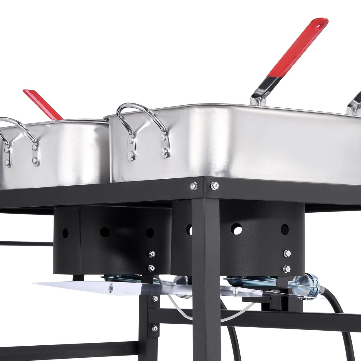 Outdoor Propane Deep Fryer, Dual-Tank 18QTx2 Commercial Fryer, Multi-Purpose Portable Frying Cart with Wheel, 3 Basket, 2 Thermometer, Stainless Steel Cooker for Fish Fry Wings Fries, 40,000 BTU