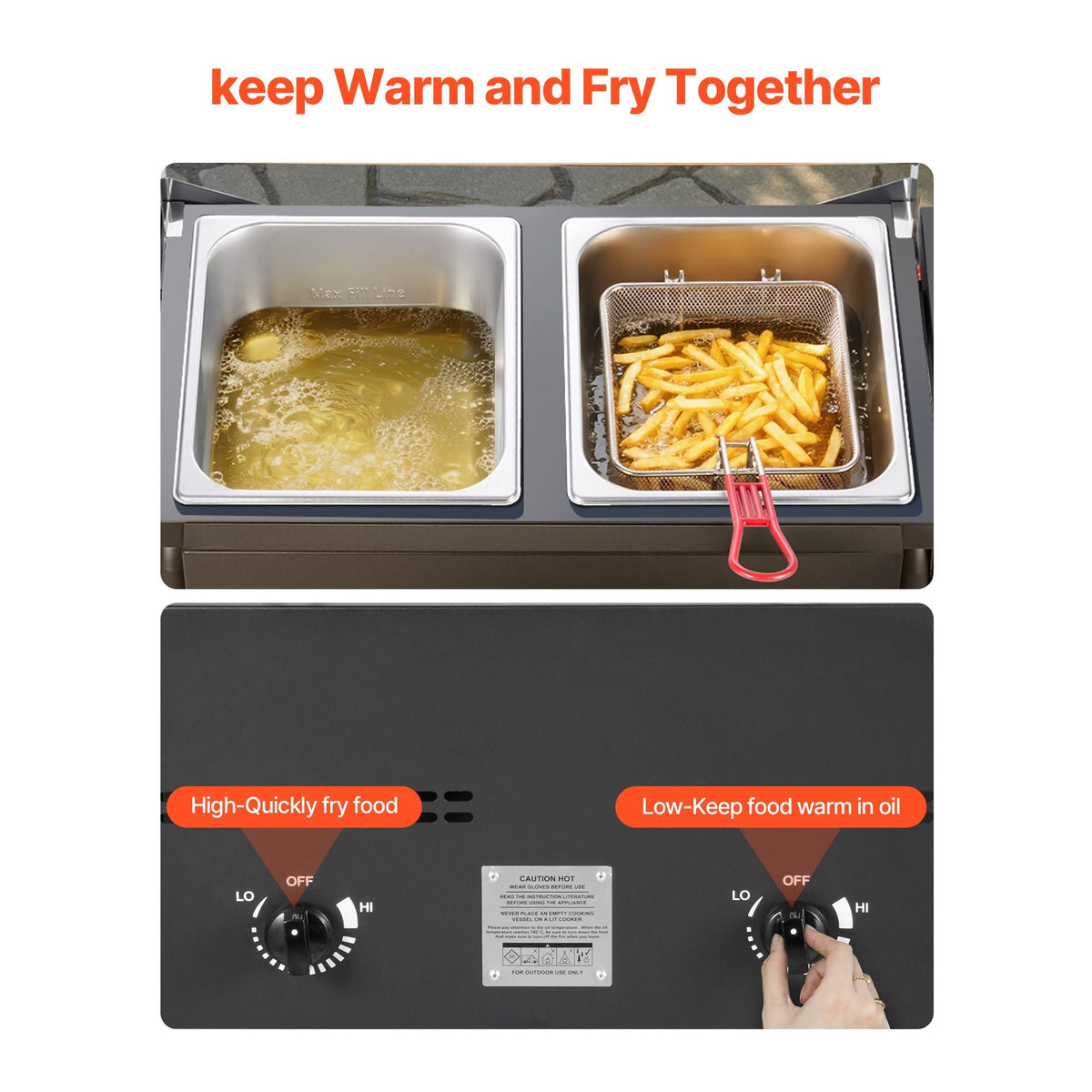 Outdoor Propane Deep Fryer, Dual-Tank 8QTx2 Commercial Fryer, Stainless Steel Cooker with Foldable Platform, Dual Basket, and Heat Adjustment, Floor Standing Fryers for Restaurant Home Snack Bar