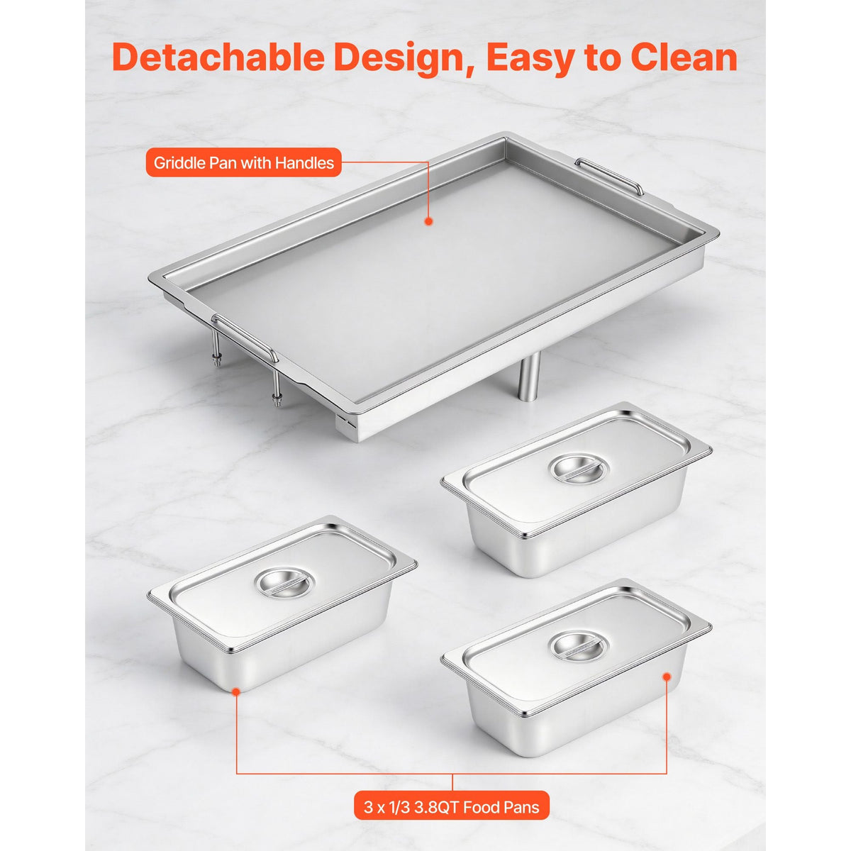 Outdoor Propane Griddle, 3 Burners (11,600 BTU Each), Commercial Stainless Steel Griddle with Three 1/3 Size Food Pans, Portable Cart with Wheels & Gas Stove, for Hot Dogs, Burgers & Meats