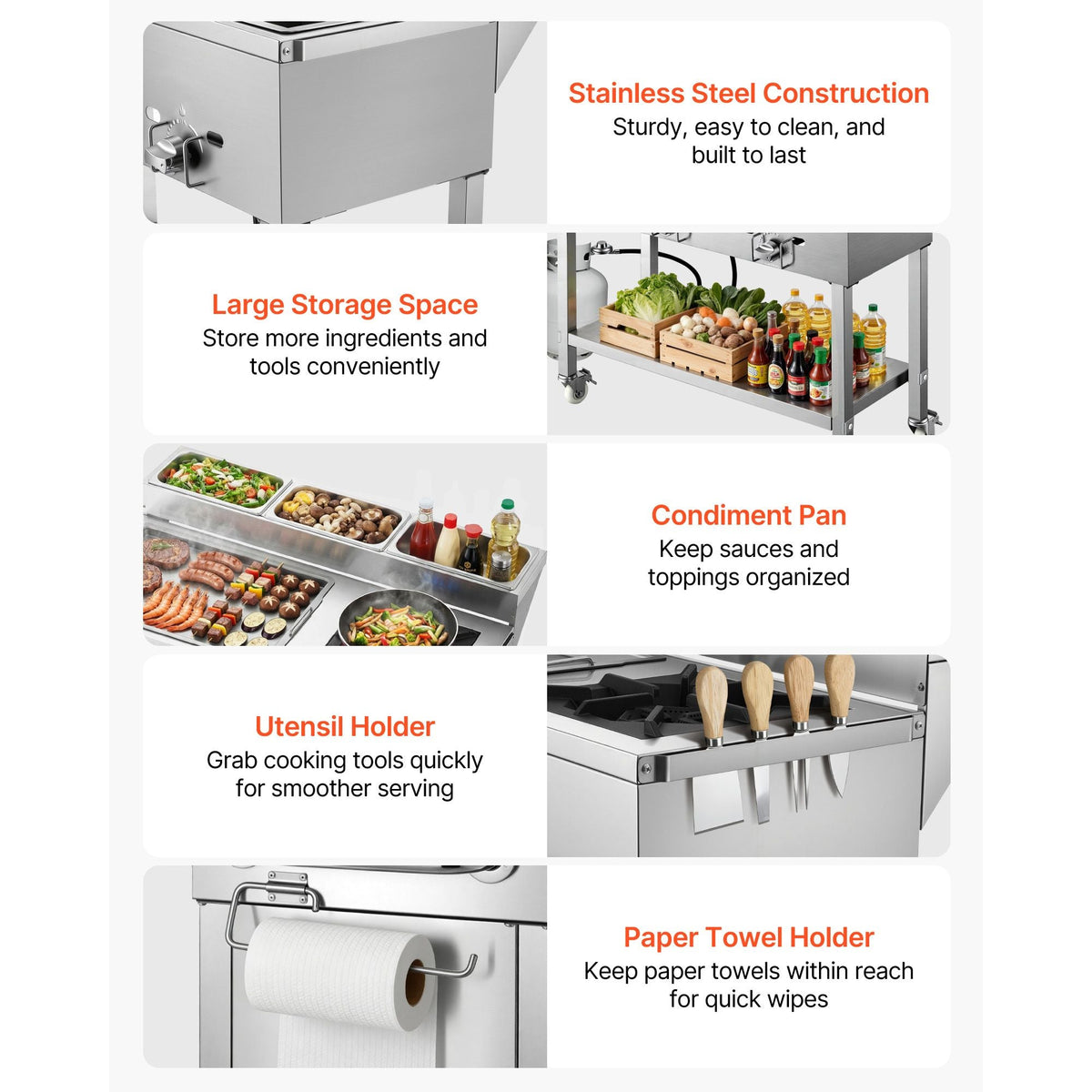 Outdoor Propane Griddle, 3 Burners (11,600 BTU Each), Commercial Stainless Steel Griddle with Three 1/3 Size Food Pans, Portable Cart with Wheels & Gas Stove, for Hot Dogs, Burgers & Meats