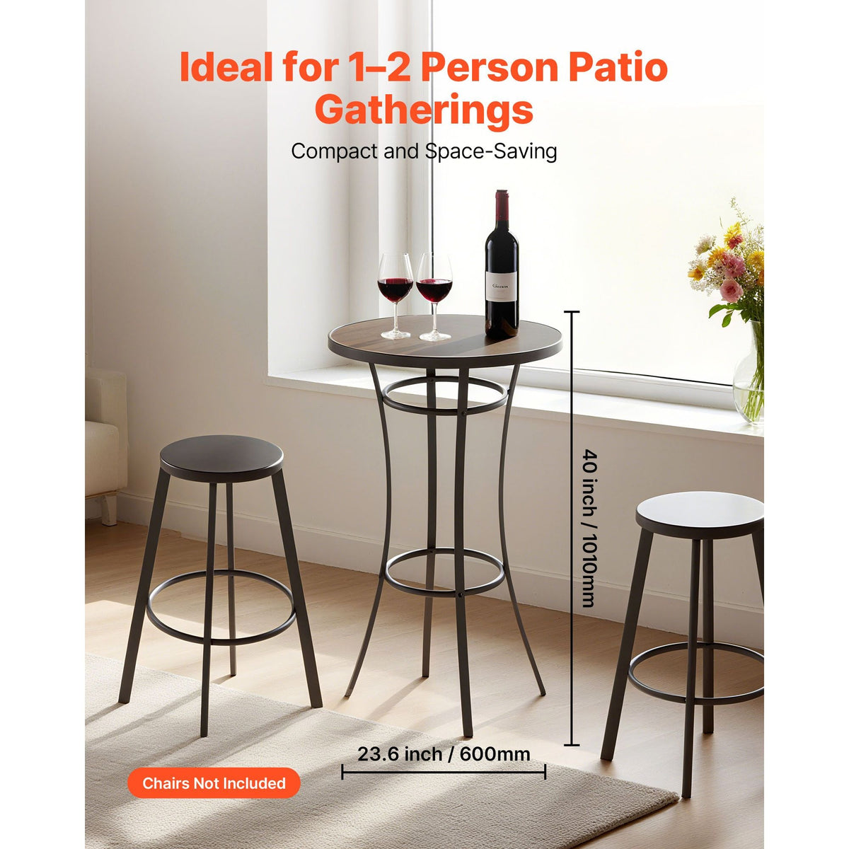 Outdoor Round Bar Table, 23.7 in Counter Bar Height Bistro Table, Patio Dining Tables with Easy-to-Clean Top & Sturdy Metal Frame, Indoor High Top Pub Tables for Small Places, Kitchen