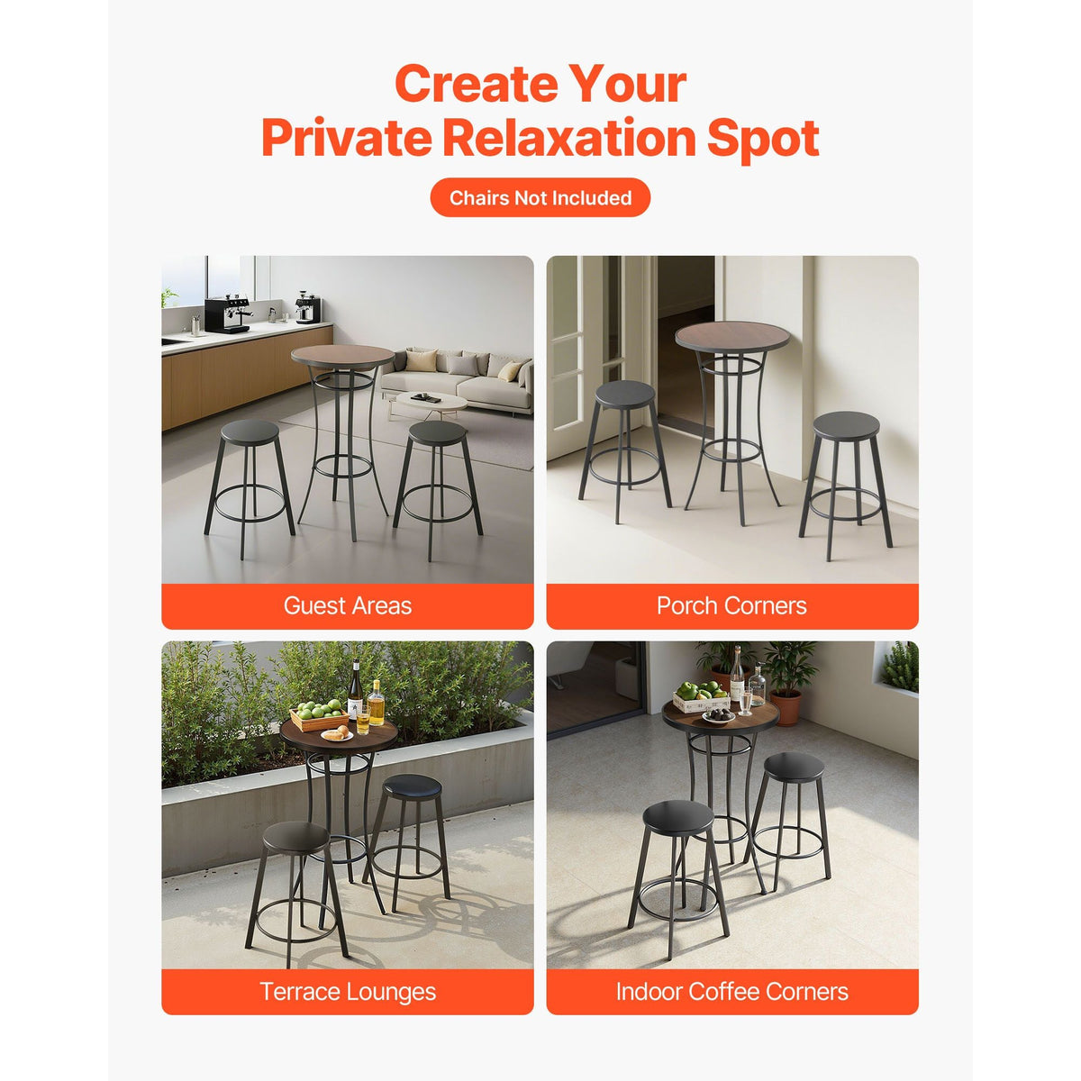 Outdoor Round Bar Table, 23.7 in Counter Bar Height Bistro Table, Patio Dining Tables with Easy-to-Clean Top & Sturdy Metal Frame, Indoor High Top Pub Tables for Small Places, Kitchen