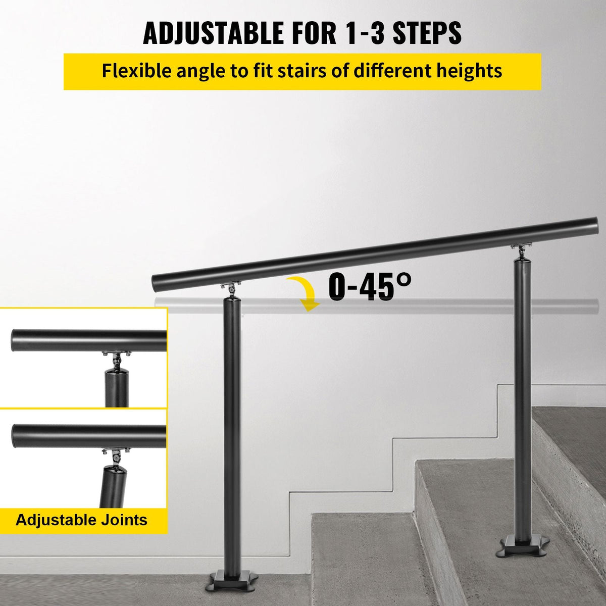 Outdoor Stair Railing Kit, 3 FT Handrails 1-3 Steps, Adjustable Angle Black Aluminum Stair Hand Rail for The Elderly, Handrails for Outdoor Steps