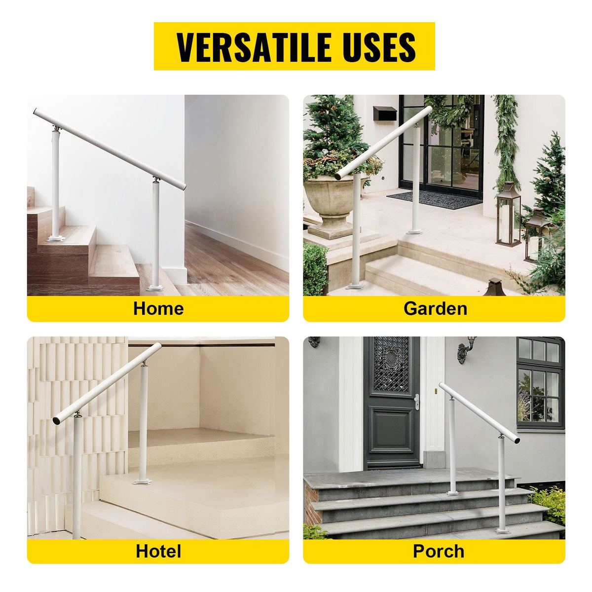 Outdoor Stair Railing Kit, 3 FT Handrails 2-3 Steps, Adjustable Angle White Aluminum Stair Hand Rail for The Elderly, Handrails for Outdoor Steps