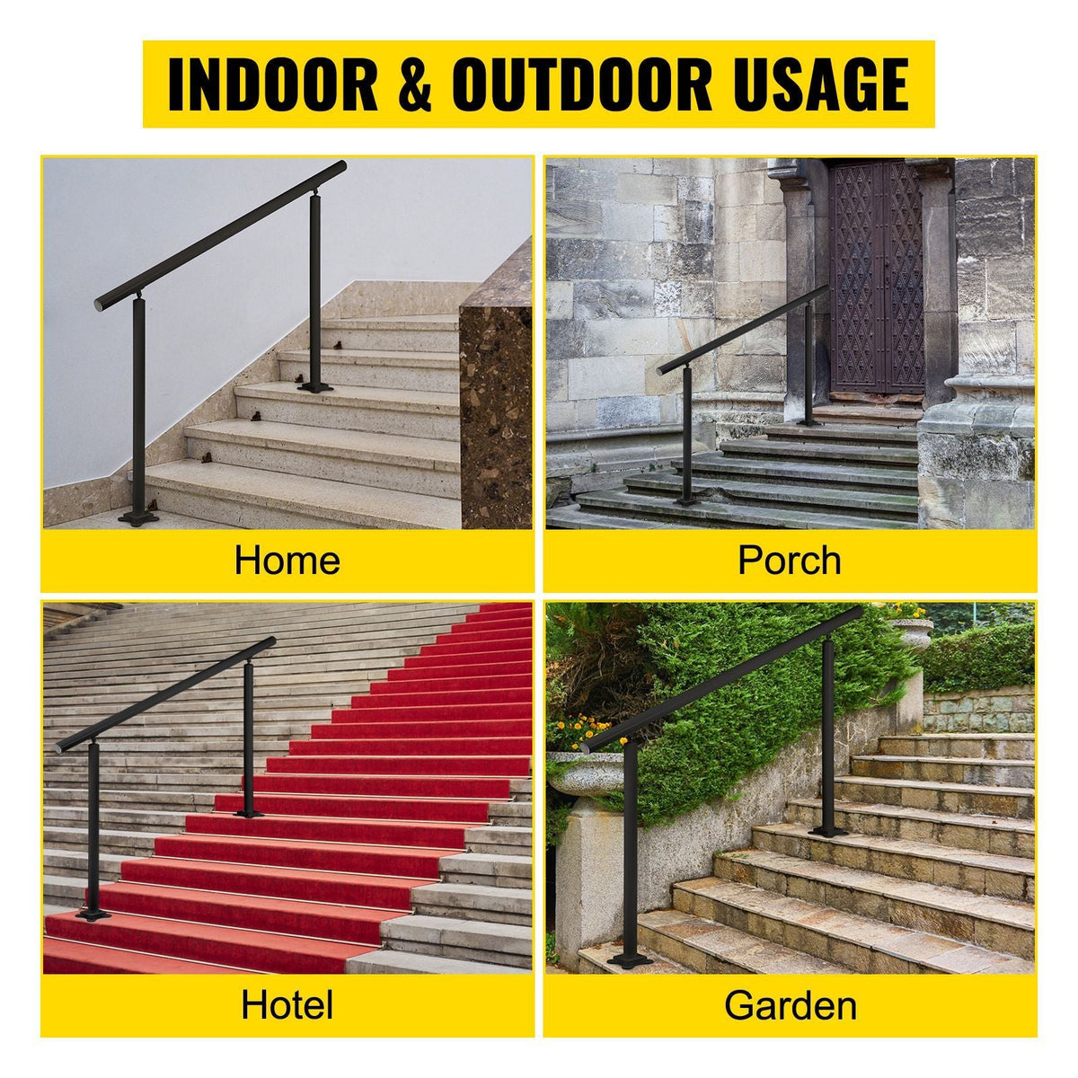 Outdoor Stair Railing Kit, 5 FT Handrails 0-5 Steps, Adjustable Angle Black Aluminum Stair Hand Rail for The Elderly, Handrails for Indoor & Outdoor Steps