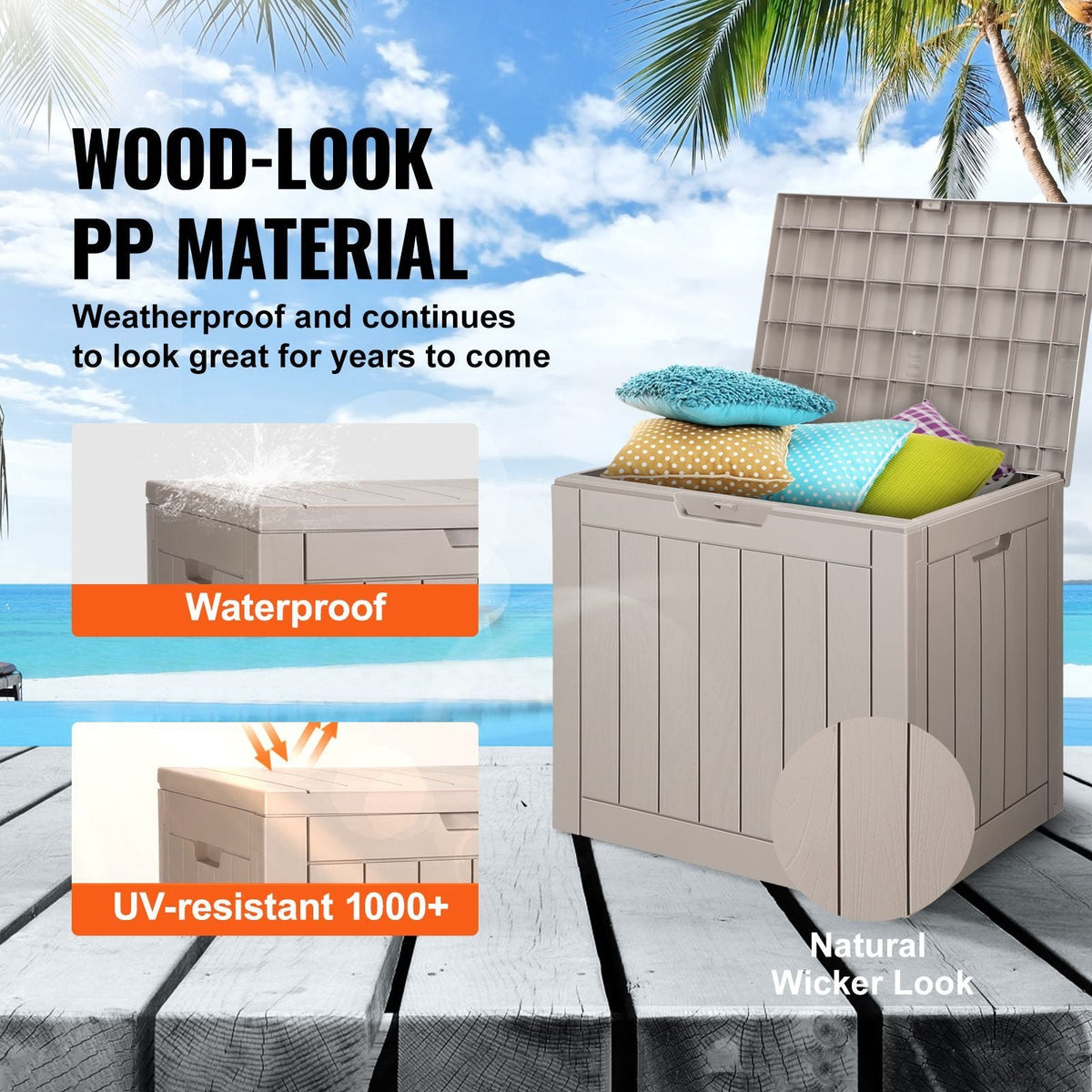 Outdoor Storage Box, 31 Gallon Resin Deck Box, Backyard Outside Toy and Towel Storage Cabinet Waterproof, for Patio Furniture Cushions, Garden Tools, Pool Supplies & Package Delivery (Grey)