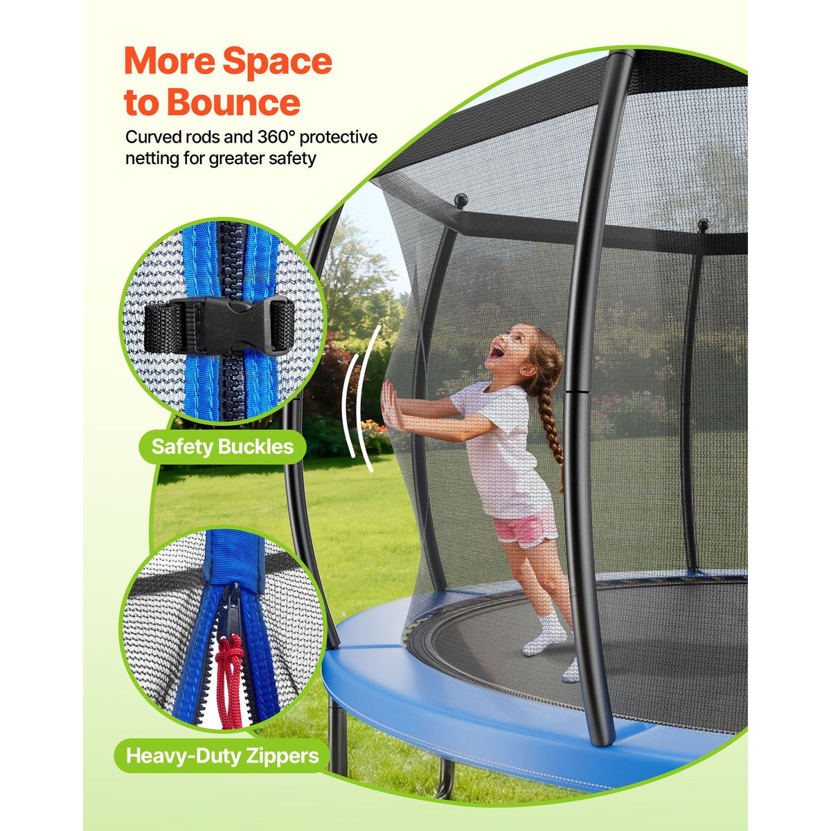 Outdoor Trampoline, 12FT Recreational Trampoline, ASTM Approved Trampolines with Enclosure Net & Thickened Pad, Max 400 lbs Weight Capacity, Anti-Rust Backyard Trampolines for Kids & Adults