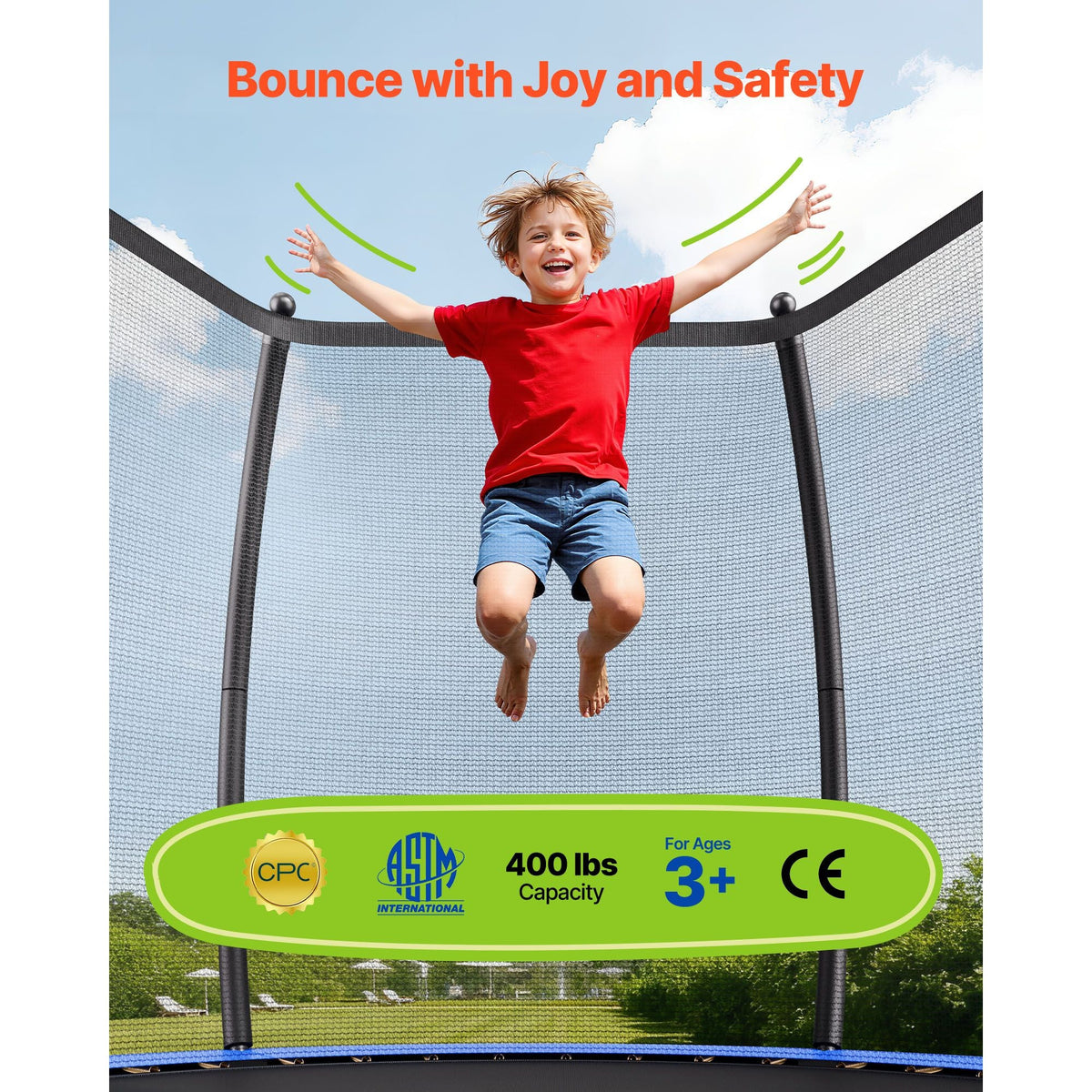Outdoor Trampoline, 12FT Recreational Trampoline, ASTM Approved Trampolines with Enclosure Net & Thickened Pad, Max 400 lbs Weight Capacity, Anti-Rust Backyard Trampolines for Kids & Adults