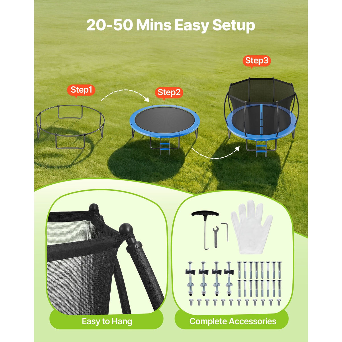 Outdoor Trampoline, 12FT Recreational Trampoline, ASTM Approved Trampolines with Enclosure Net & Thickened Pad, Max 400 lbs Weight Capacity, Anti-Rust Backyard Trampolines for Kids & Adults