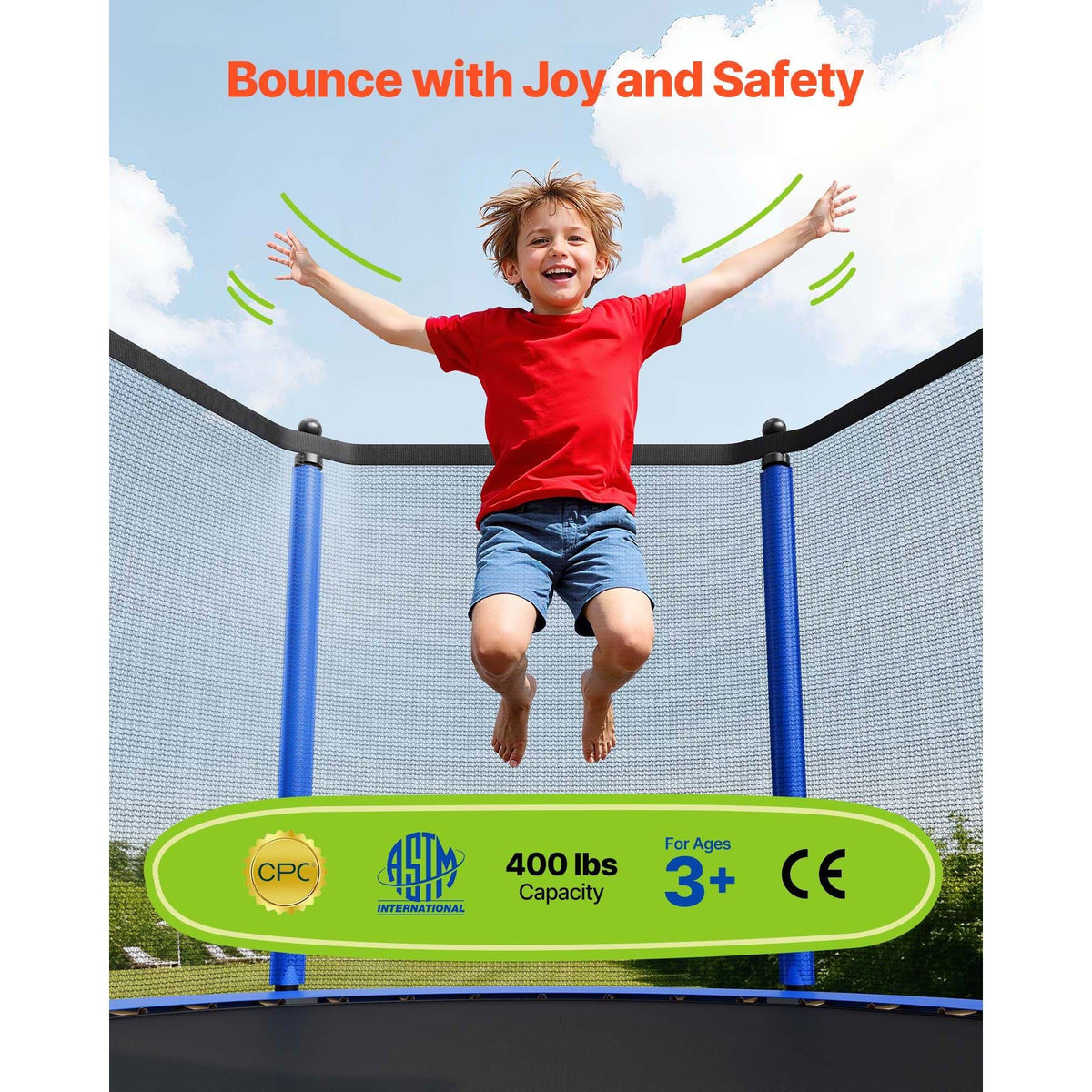 Outdoor Trampoline, 12FT Round Recreational Trampoline with Enclosure Net, ASTM Approved, Heavy Duty Trampolines, Max 400 lbs Weight Capacity, Anti-Rust Backyard Trampolines for Kids & Adults