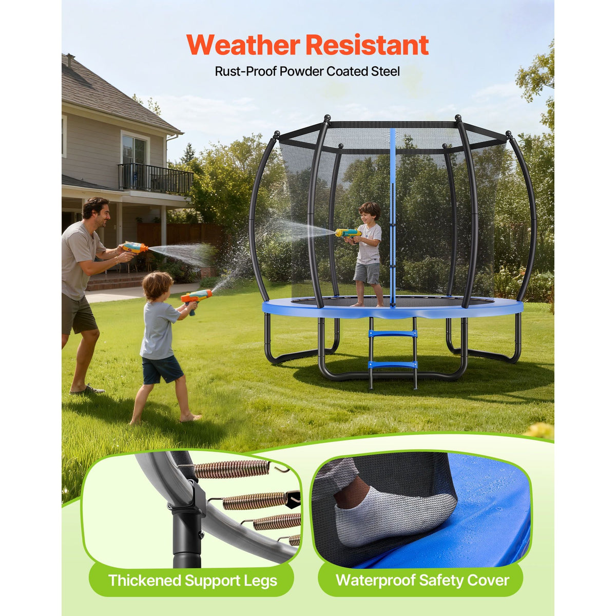 Outdoor Trampoline, 14FT Recreational Trampoline, ASTM Approved Trampolines with Enclosure Net & Thickened Pad, Max 450 lbs Weight Capacity, Anti-Rust Backyard Trampolines for Kids & Adults