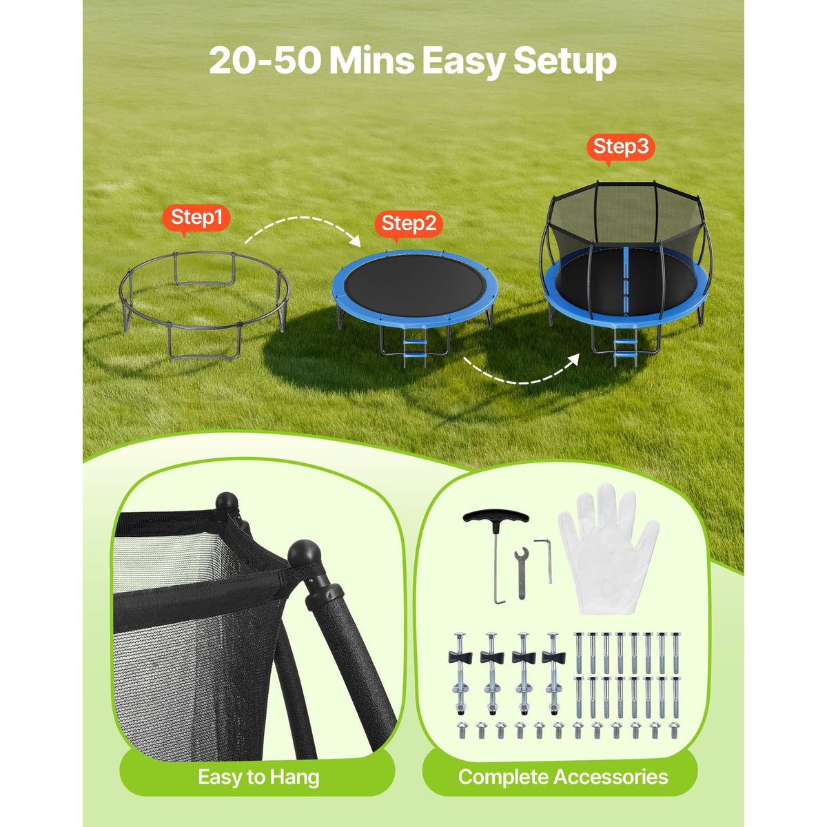 Outdoor Trampoline, 14FT Recreational Trampoline, ASTM Approved Trampolines with Enclosure Net & Thickened Pad, Max 450 lbs Weight Capacity, Anti-Rust Backyard Trampolines for Kids & Adults