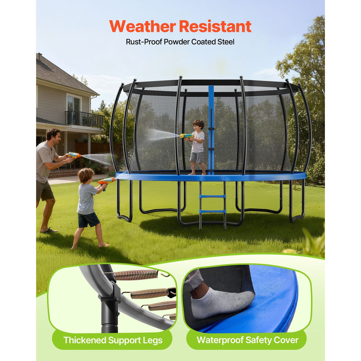 Outdoor Trampoline, 15FT Recreational Trampoline, ASTM Approved Trampolines with Enclosure Net & Thickened Pad, Max 470 lbs Weight Capacity, Anti-Rust Backyard Trampolines for Kids & Adults