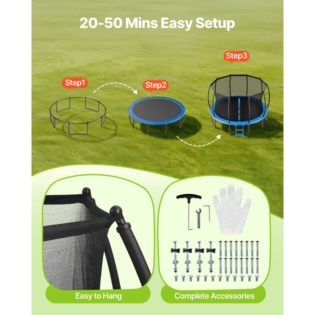 Outdoor Trampoline, 15FT Recreational Trampoline, ASTM Approved Trampolines with Enclosure Net & Thickened Pad, Max 470 lbs Weight Capacity, Anti-Rust Backyard Trampolines for Kids & Adults