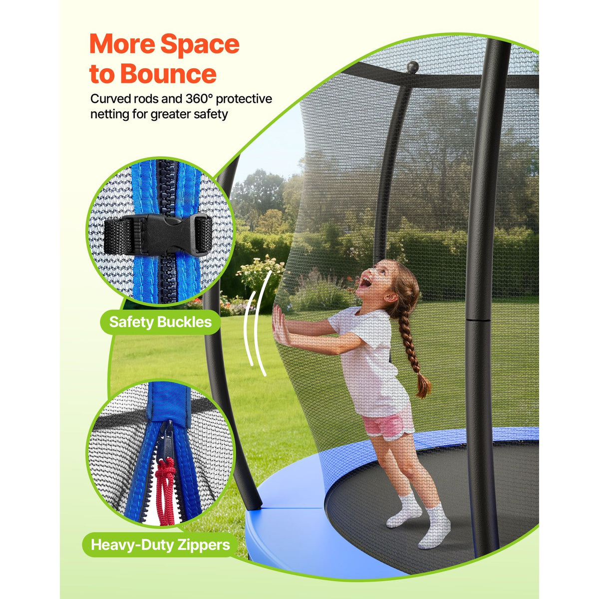 Outdoor Trampoline, 15FT Recreational Trampoline, ASTM Approved Trampolines with Enclosure Net & Thickened Pad, Max 470 lbs Weight Capacity, Anti-Rust Backyard Trampolines for Kids & Adults