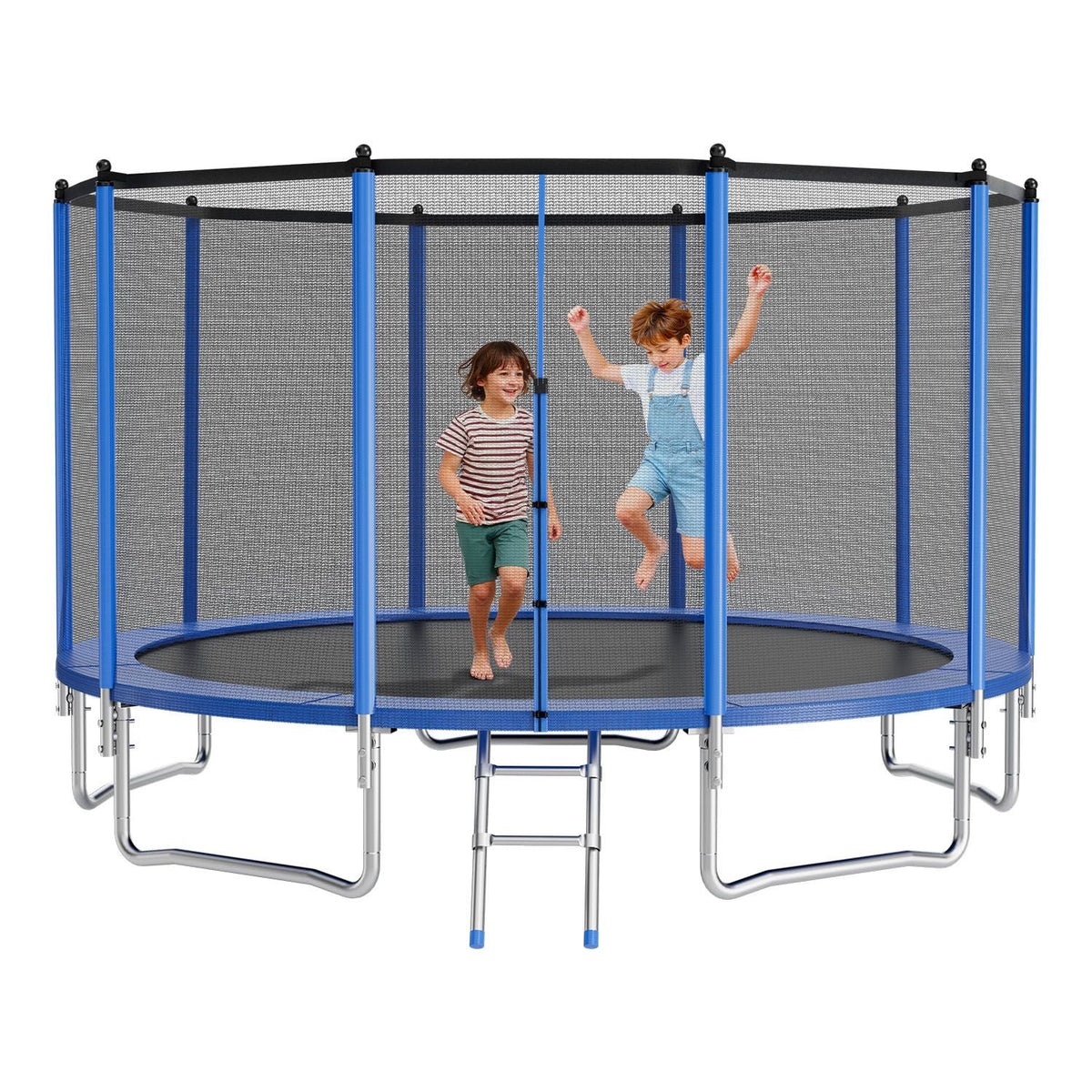Outdoor Trampoline, 15FT Round Recreational Trampoline with Enclosure Net, ASTM Approved, Heavy Duty Trampolines, Max 470 lbs Weight Capacity, Anti-Rust Backyard Trampolines for Kids & Adults