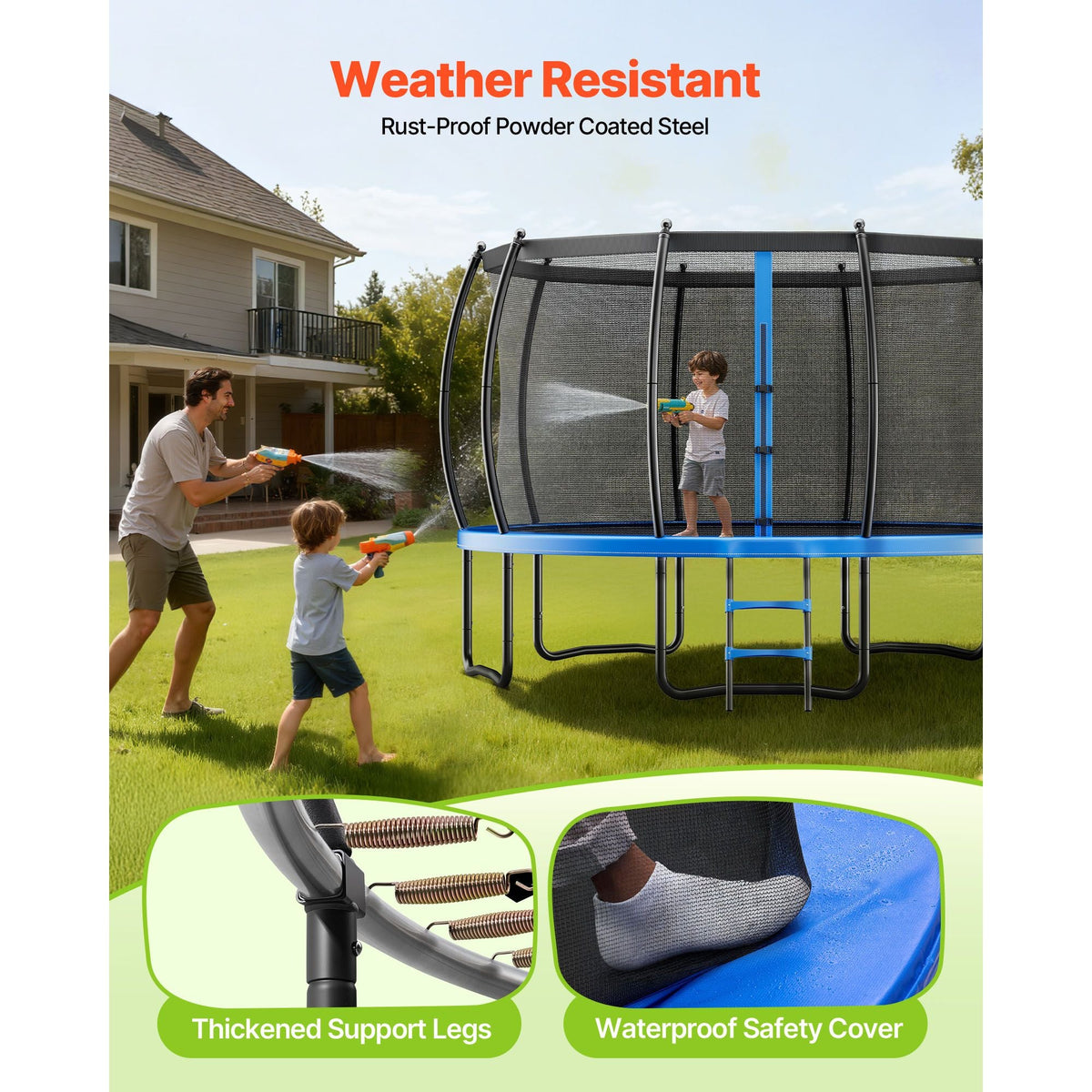 Outdoor Trampoline, 16FT Recreational Trampoline, ASTM Approved Trampolines with Enclosure Net & Thickened Pad, Max 475 lbs Weight Capacity, Anti-Rust Backyard Trampolines for Kids & Adults