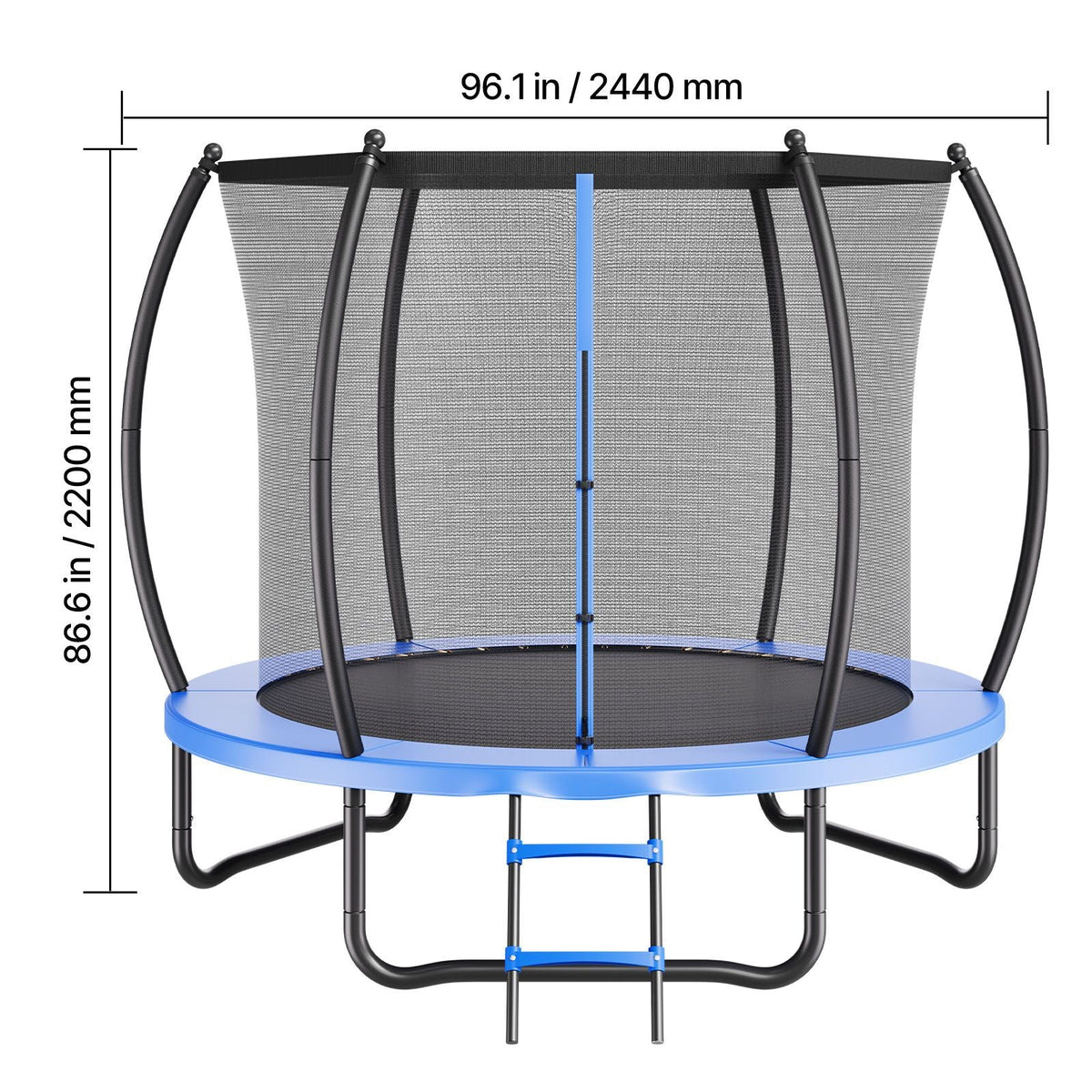 Outdoor Trampoline, 8FT Recreational Trampoline, ASTM Approved Trampolines with Enclosure Net & Thickened Pad, Max 265 lbs Weight Capacity, Anti-Rust Backyard Trampolines for Kids & Adults