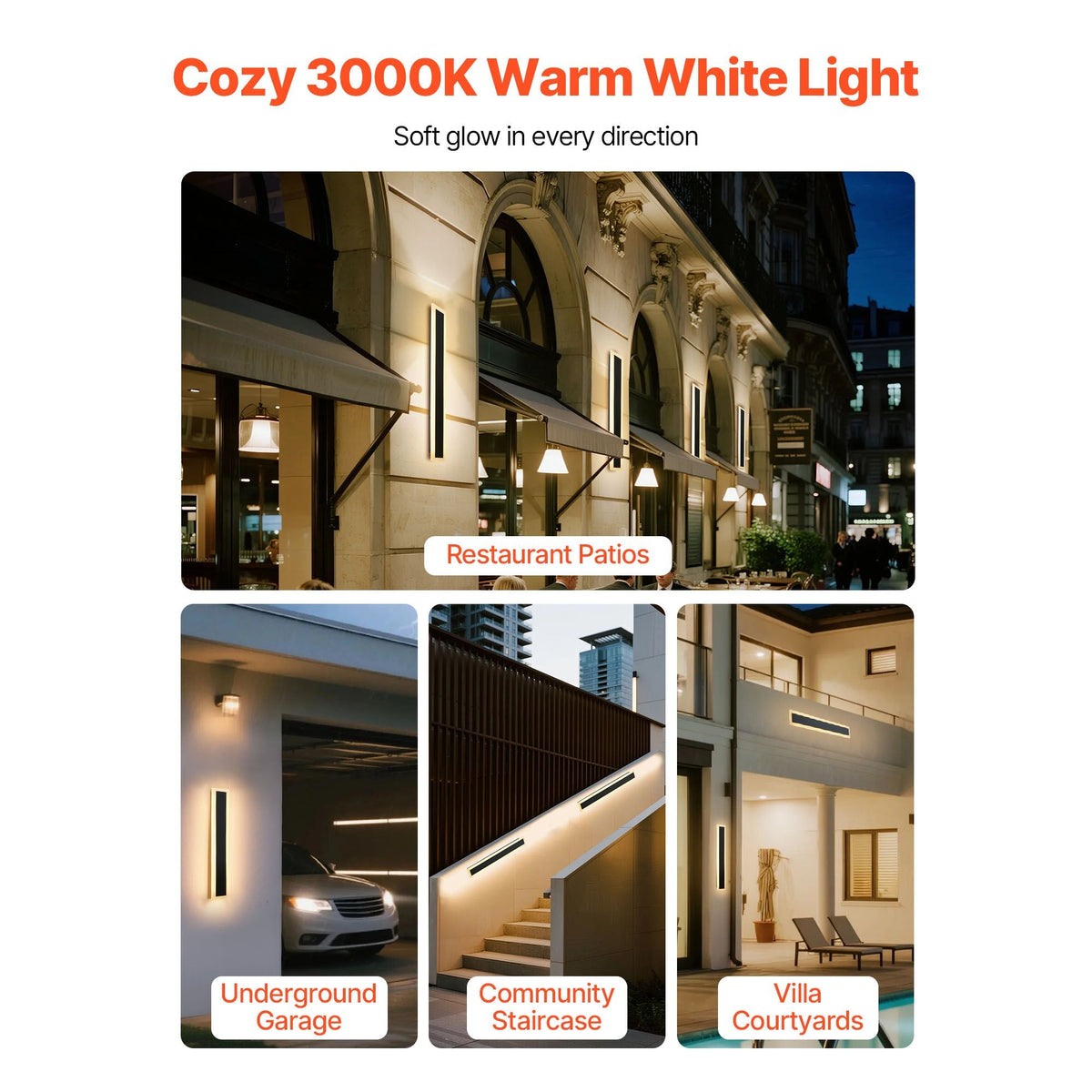 Outdoor Wall Light, 23.6 Inch, Long Strip Modern Exterior Wall Sconce Light Fixtures, 3000K Warm White, IP65 Waterproof, Anti-Rust Outside Patio Wall Mount Lighting, for House, Porch, Garage