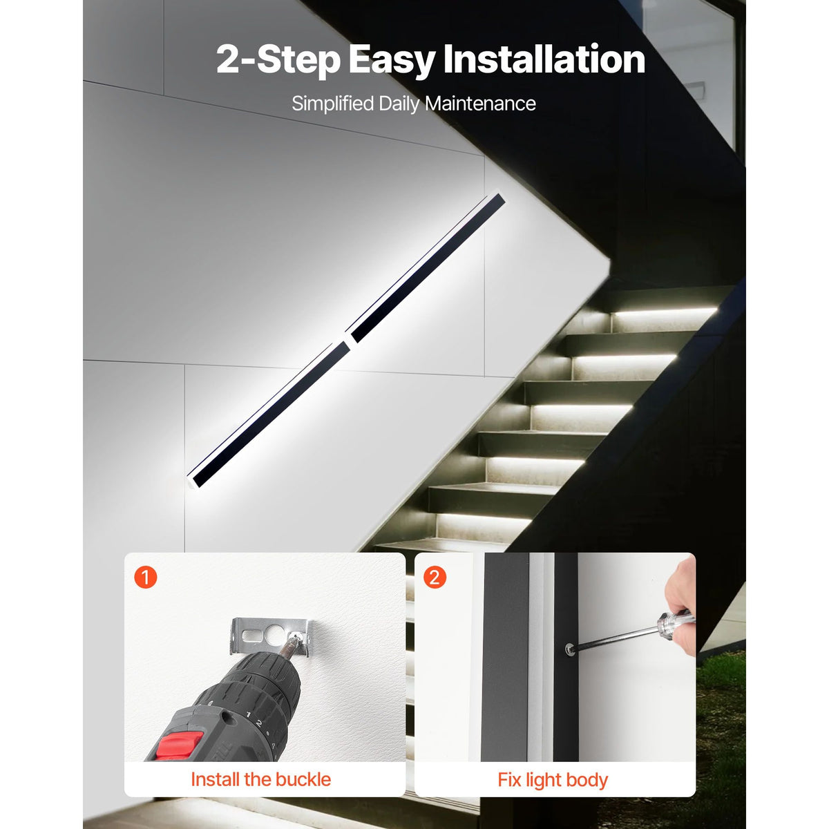 Outdoor Wall Lights, 2 Pack, 39.4 Inch Long RGB Modern Exterior Wall Sconce Light Fixtures, 2700K-6000K, IP65 Waterproof Anti-Rust, Dimmable Outside Wall Mount Lighting, for House Porch Garage