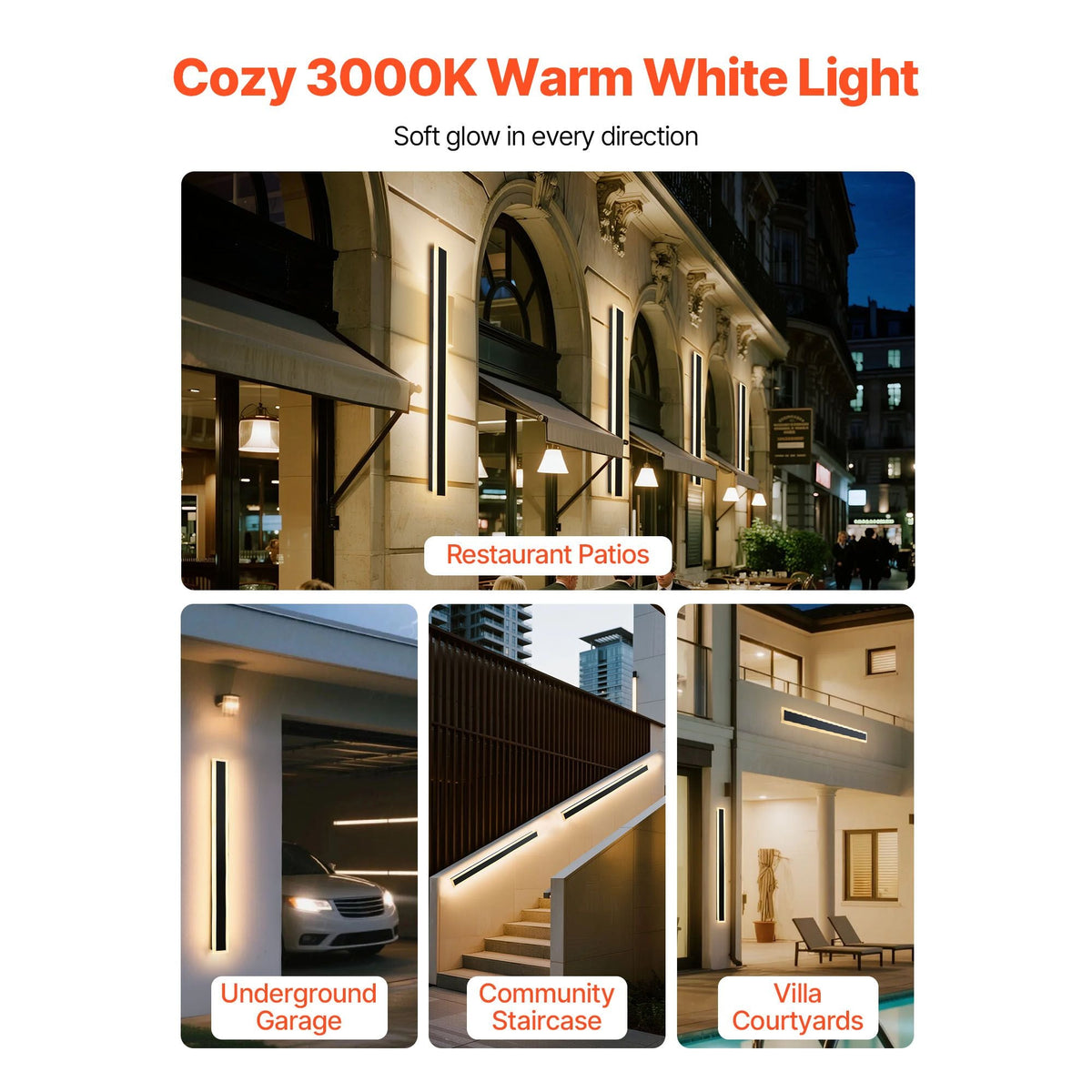 Outdoor Wall Lights, 2 Pack, 39.4 Inch Long Strip Modern Exterior Wall Sconce Light Fixtures, 3000K Warm White, IP65 Waterproof Anti-Rust Outside Wall Mount Lighting, for House, Porch, Garage