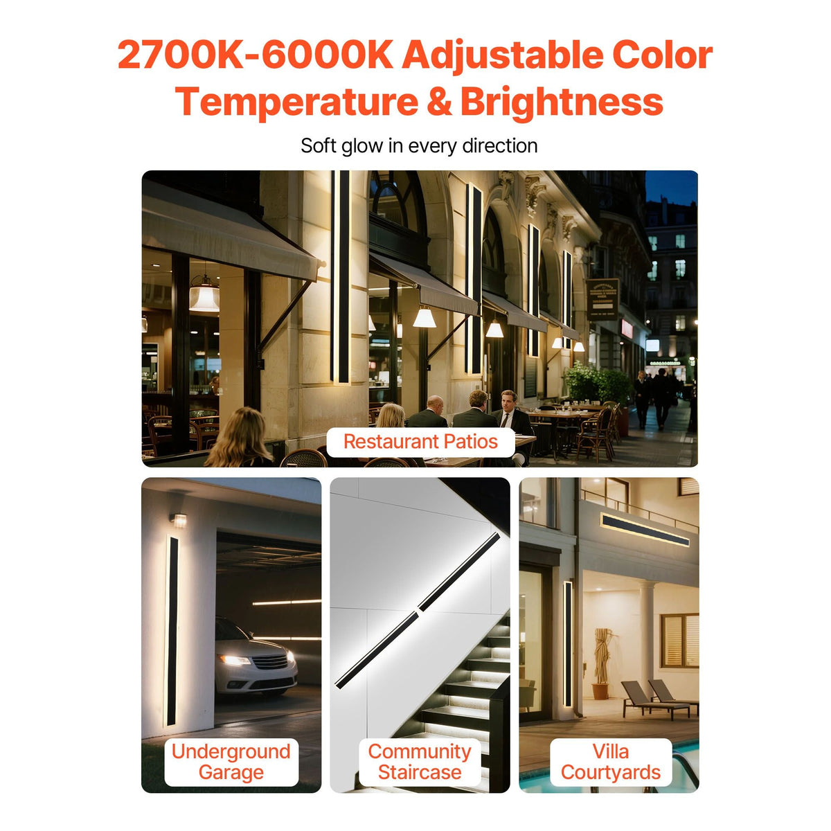 Outdoor Wall Lights, 2 Pack, 59.1 Inch Long Strip Modern Exterior Wall Sconce Light Fixtures, 2700K-6000K, IP65 Waterproof Anti-Rust, Dimmable Outside Wall Mount Lighting, for House Porch Garage