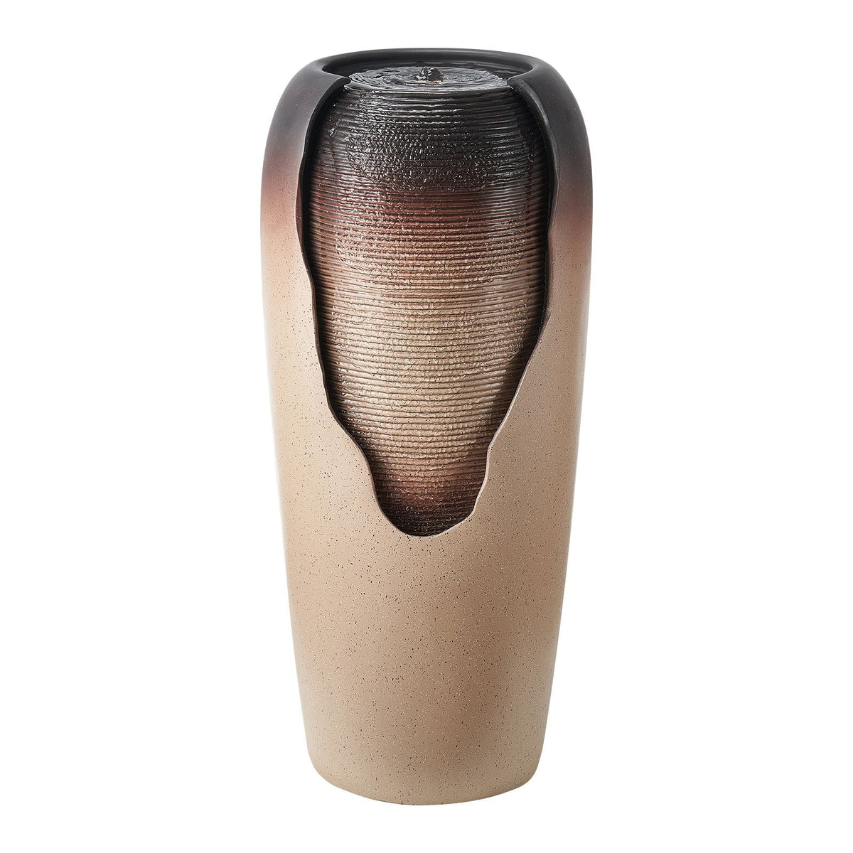 Outdoor Water Fountain, 30.71 in Height Fountain and Waterfall, 1-Tier Floor Standing Glazed Jar Style Fountains with LED Light and Pump, for Outdoor Indoor Garden, Home, Patio & Yard (Coffee)