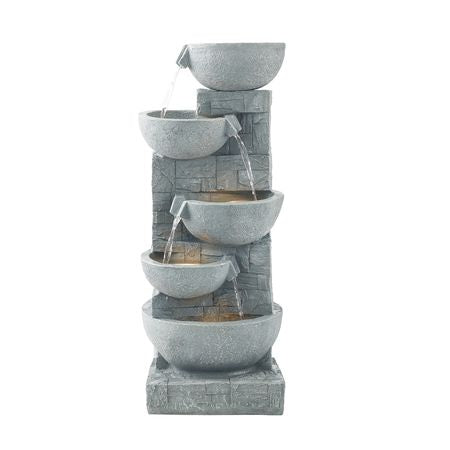 Outdoor Water Fountain, 31.5 in Height Fountain and Waterfall, 5-Tier Floor Standing Bowl-Shaped Cascading Fountains with LED Light and Pump, for Outdoor Indoor Garden, Home, Patio & Backyard