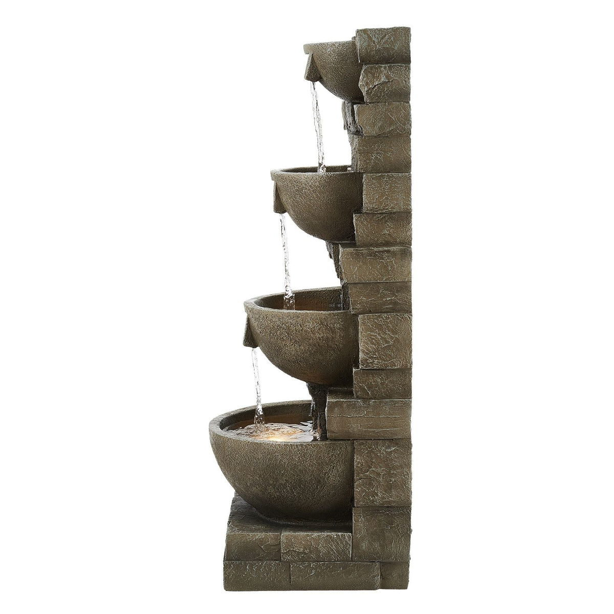 Outdoor Water Fountain, 35.63 in Height Fountain and Waterfall, 4-Tier Floor Standing Cascading Fountains with LED Light and Pump, Block Stack Style, for Outdoor Indoor Garden, Patio & Backyard
