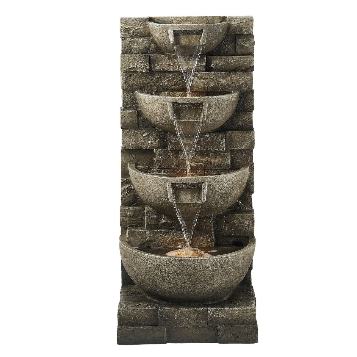 Outdoor Water Fountain, 35.63 in Height Fountain and Waterfall, 4-Tier Floor Standing Cascading Fountains with LED Light and Pump, Block Stack Style, for Outdoor Indoor Garden, Patio & Backyard