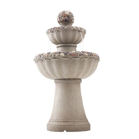 Outdoor Water Fountain, 36.5 in Height Fountain and Waterfall, 2-Tier Floor Standing Rock Base Style Fiberglass and Resin Fountains with Pump, for Outdoor Indoor Garden, Home, Patio & Backyard