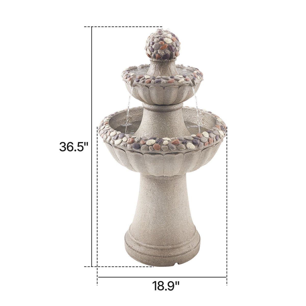 Outdoor Water Fountain, 36.5 in Height Fountain and Waterfall, 2-Tier Floor Standing Rock Base Style Fiberglass and Resin Fountains with Pump, for Outdoor Indoor Garden, Home, Patio & Backyard